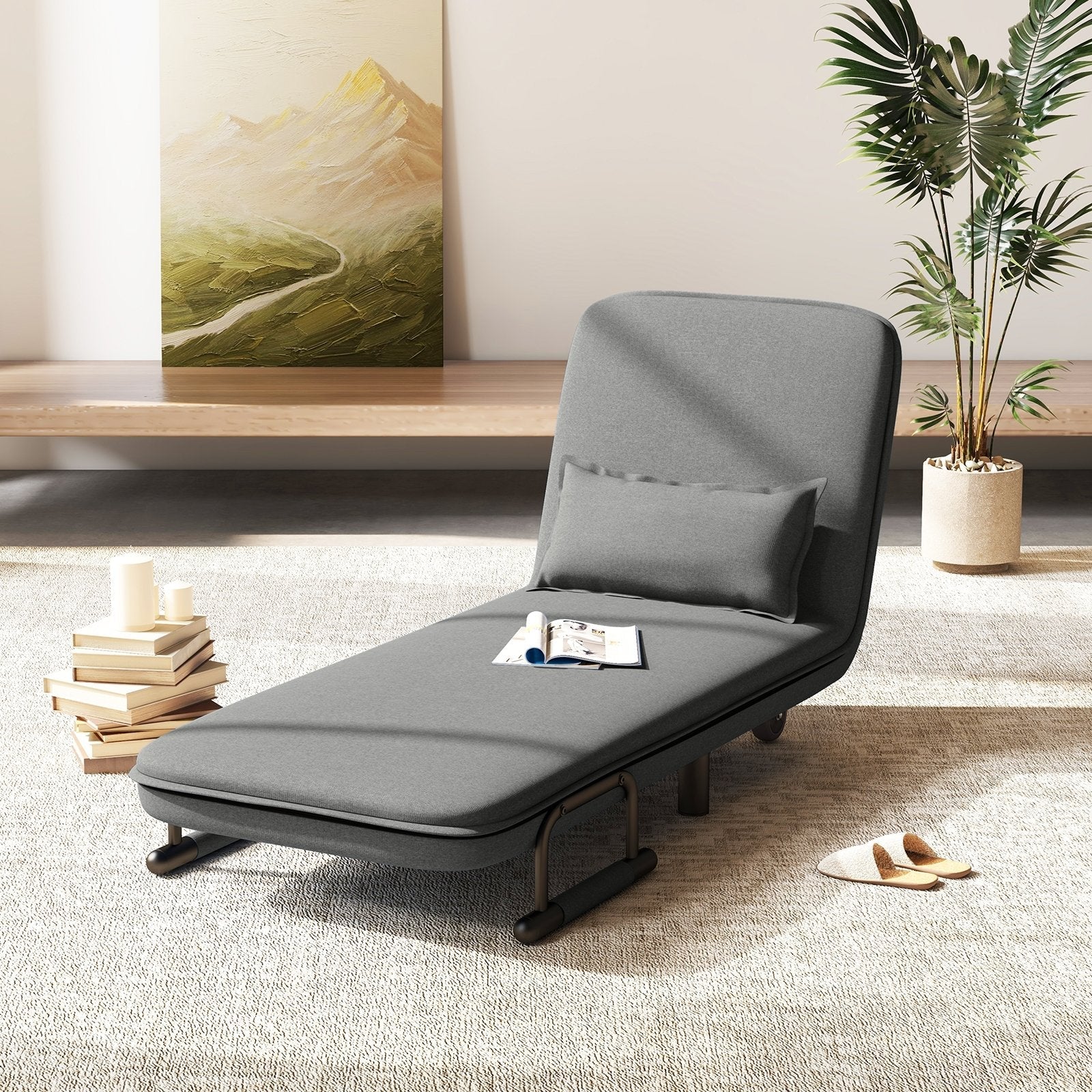 3-in-1 Convertible Sofa Bed with 5-Position Adjustable Backrest and Lumbar Pillow-Blue