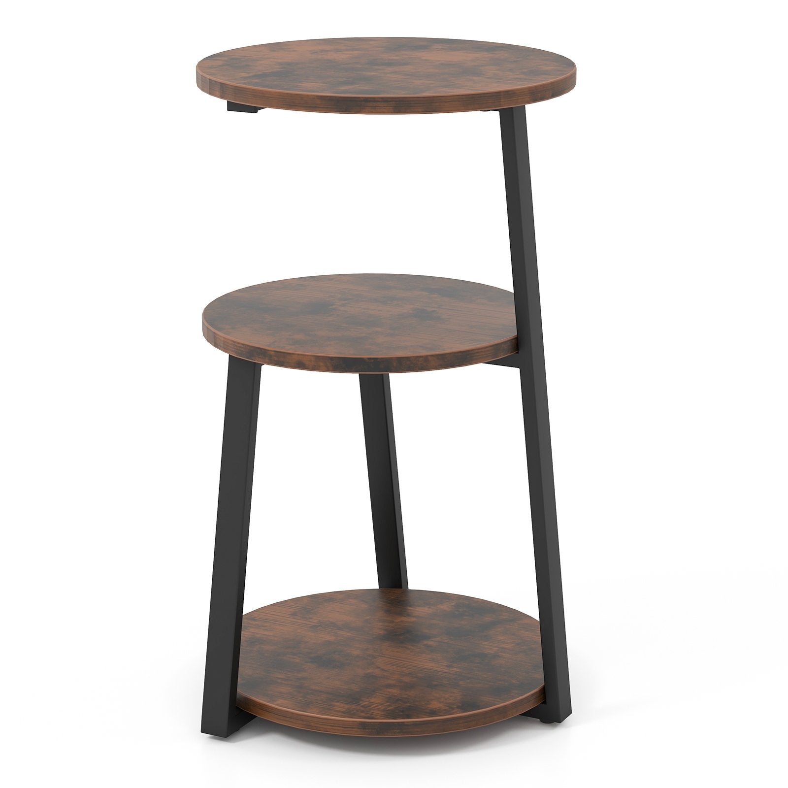 3-Tier Accent Round Side Table with Metal Frame-Set of 2