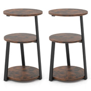3-Tier Accent Round Side Table with Metal Frame-Set of 2