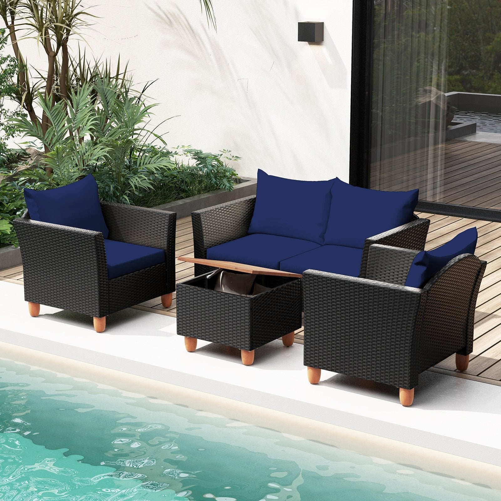 4 Pieces Outdoor Conversation Set with Storage Coffee Table-Gray