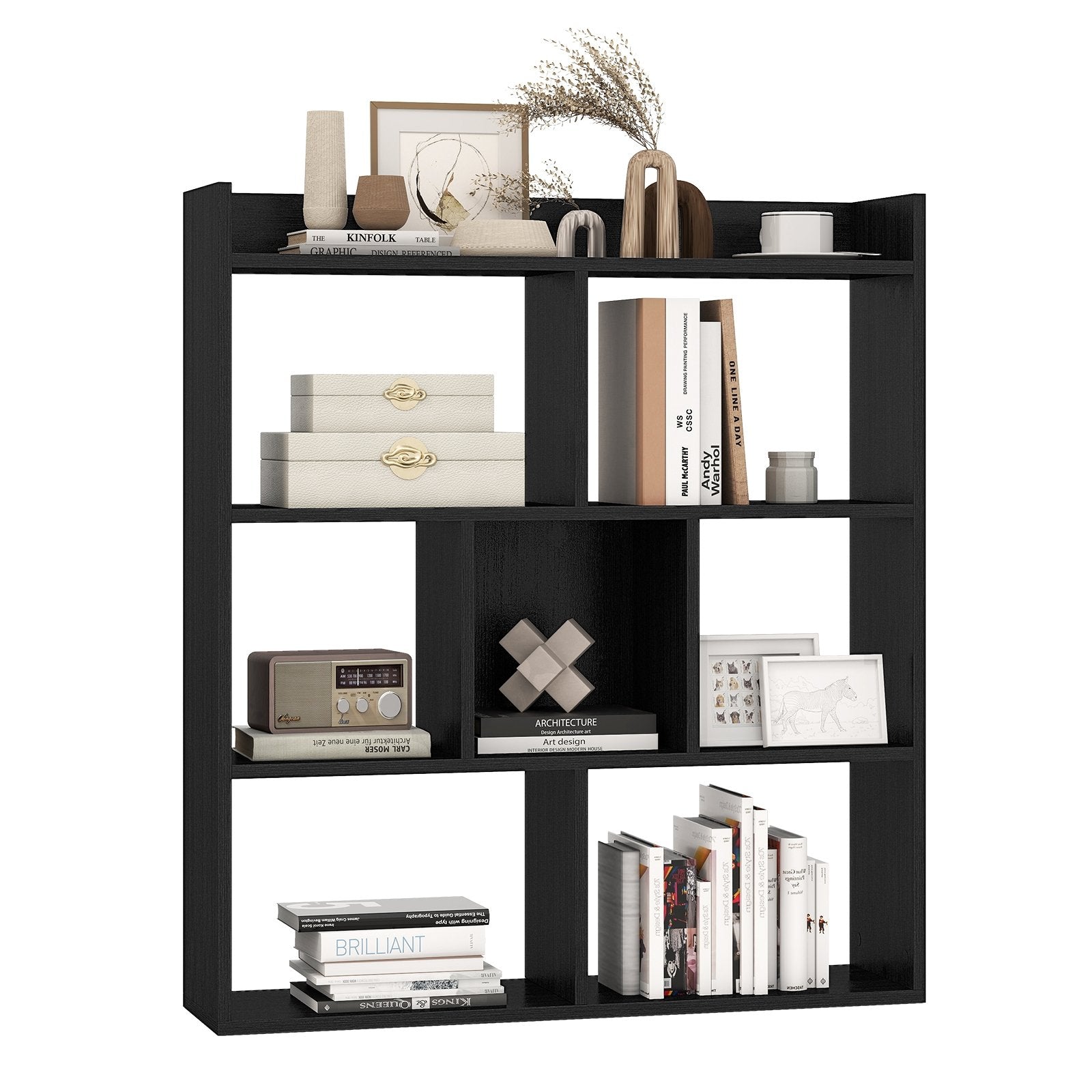 7 Cubes Open-back Bookshelf with Anti-Toppling Devices-Black