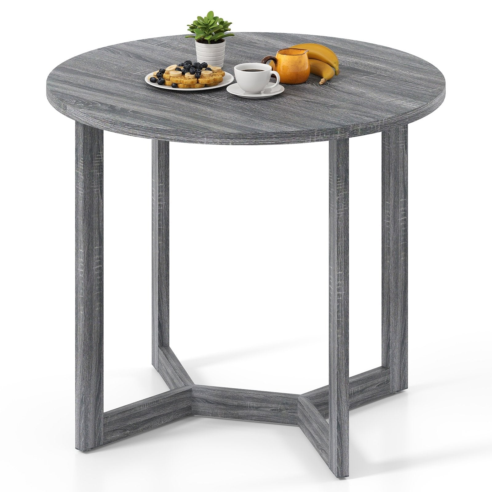 36 Inch Round Wood Dining Table for 2-4 People with Wing-shaped Pedestal Base-Black