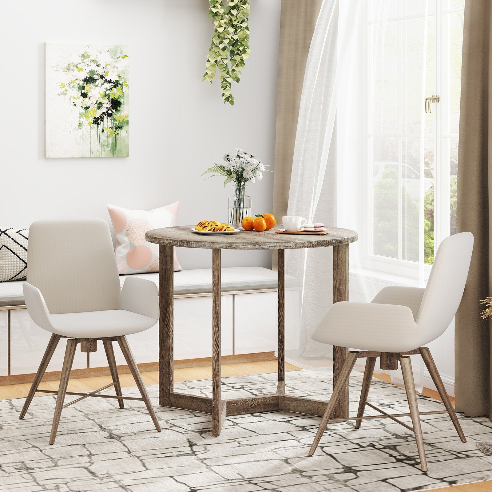 36 Inch Round Wood Dining Table for 2-4 People with Wing-shaped Pedestal Base-Black