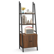 4-Tier Ladder Shelf with Cabinet and Metal Frame-Rustic Brown