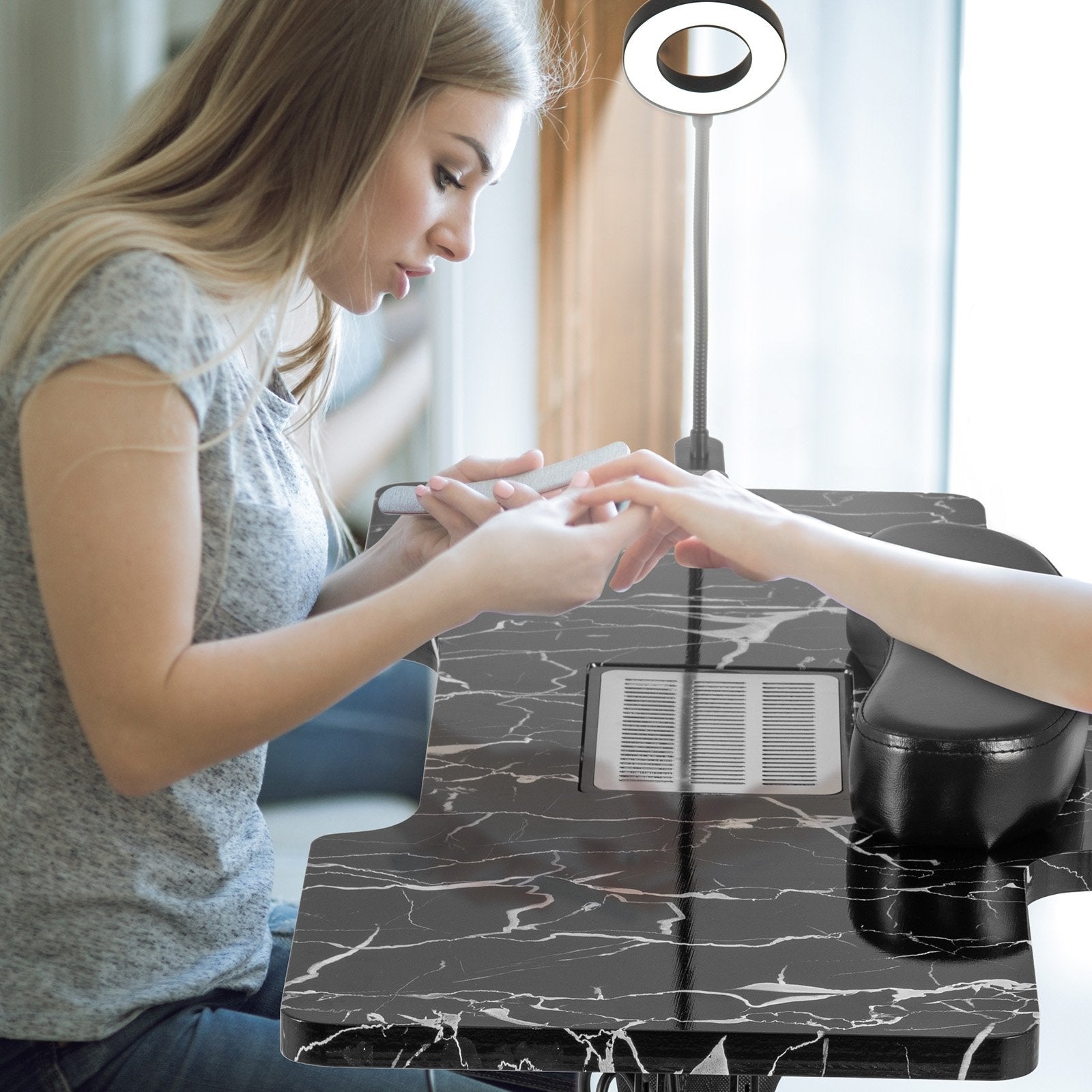 Folding Manicure Nail Table with Electric Dust Collector-Black