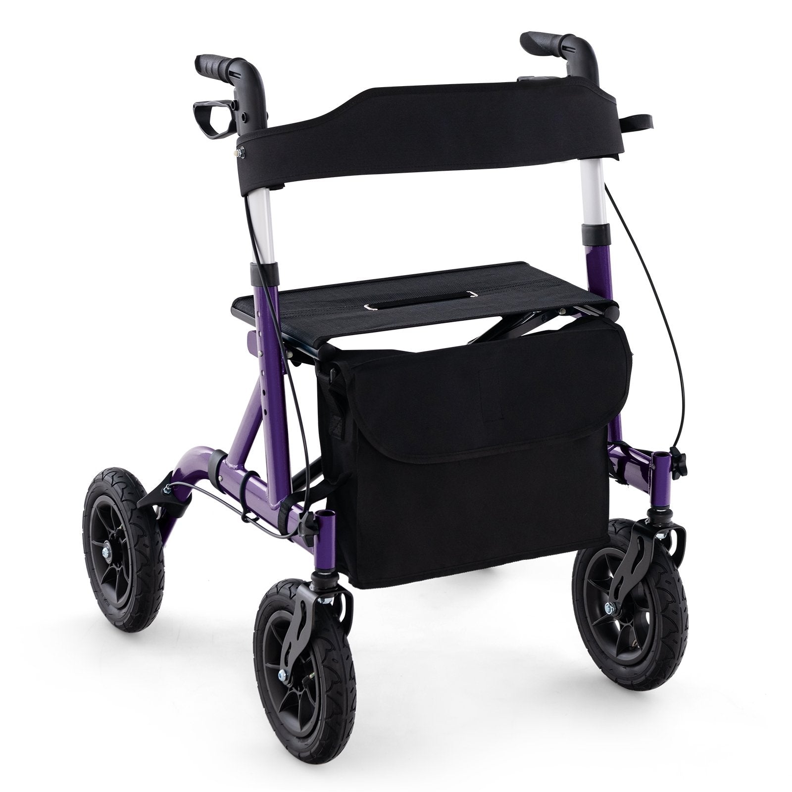 Height Adjustable Rollator Walker Foldable Rolling Walker with Seat for Seniors-Black
