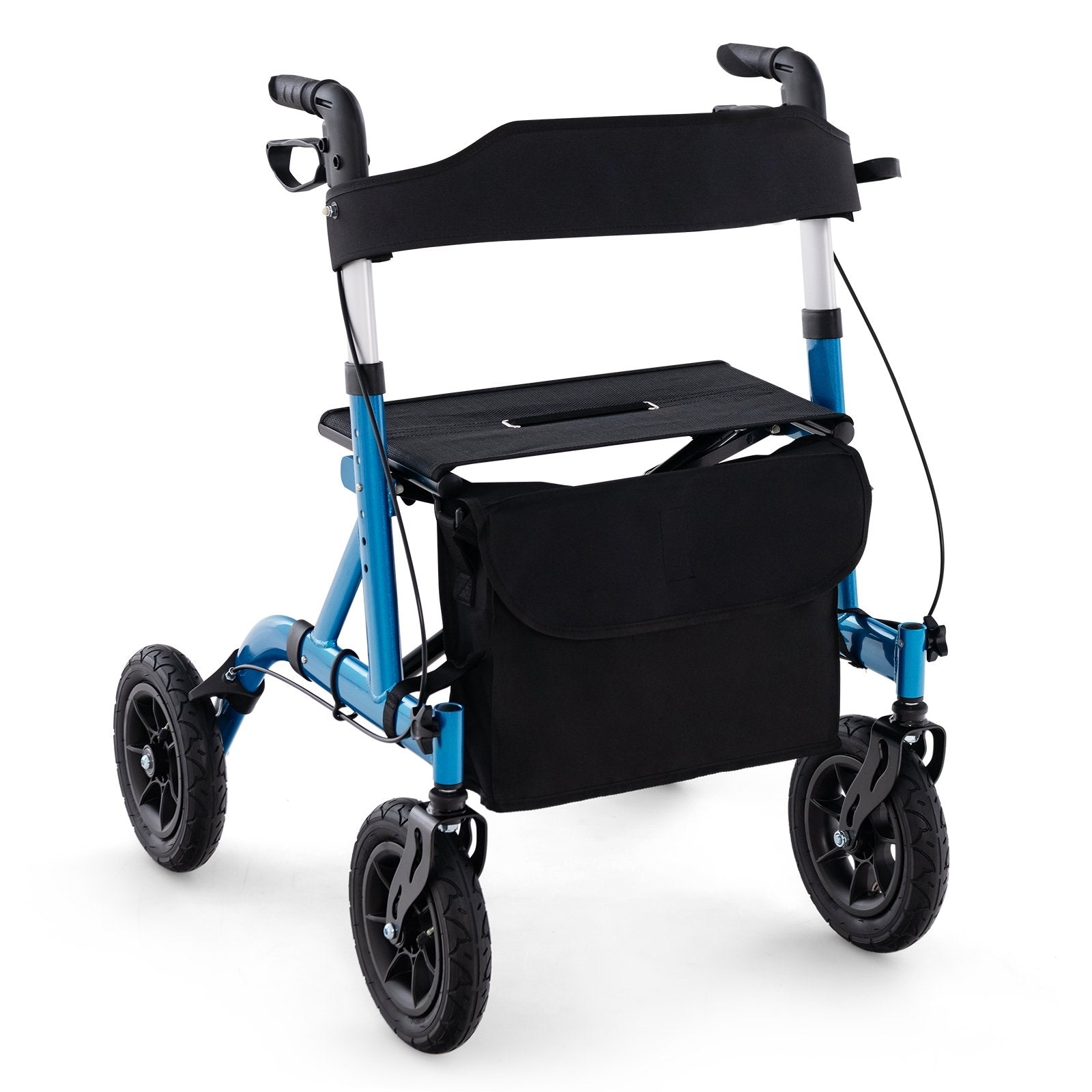 Height Adjustable Rollator Walker Foldable Rolling Walker with Seat for Seniors-Black