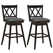 2 Pieces 29 Inch Swivel Counter Height Barstool Set with Rubber Wood Legs-Black