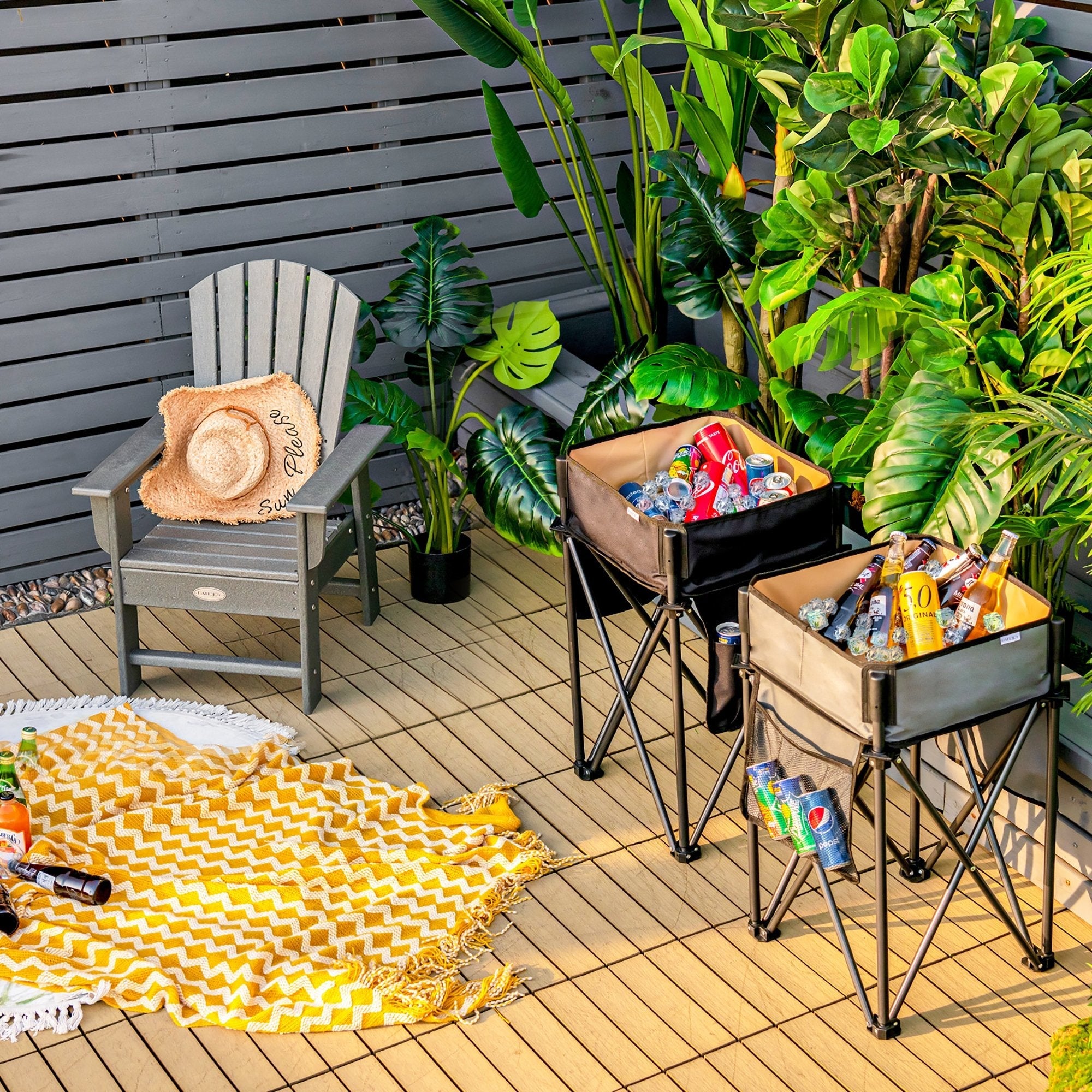 2 Pieces Folding Camping Tables with Large Capacity Storage Sink for Picnic-Black