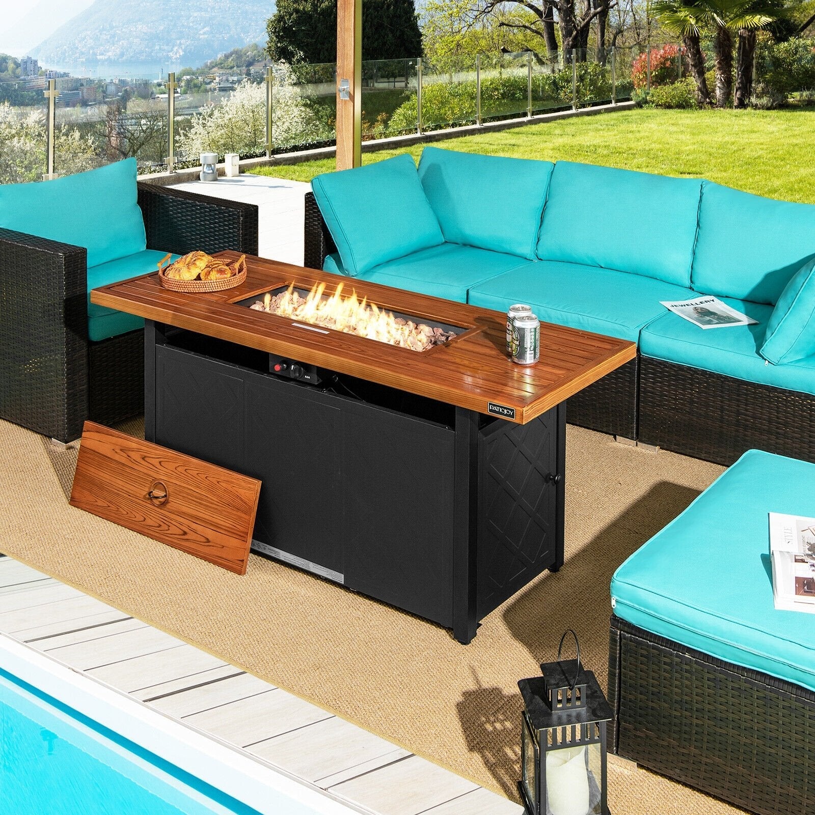 57 Inch 50000 Btu Rectangular Propane Outdoor Fire Pit Table-Black