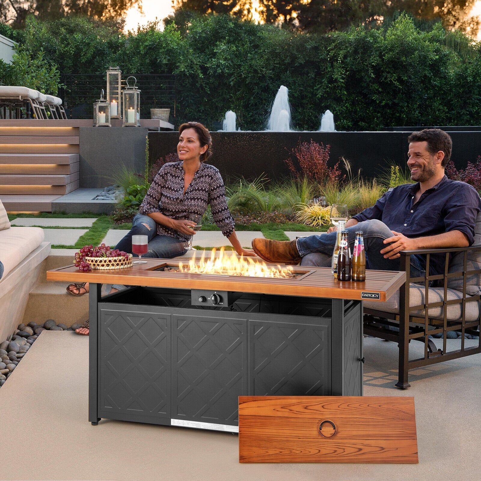 57 Inch 50000 Btu Rectangular Propane Outdoor Fire Pit Table-Black