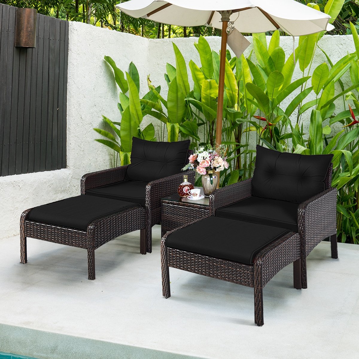 5 Pcs Patio Rattan Wicker Sofa Furniture Set