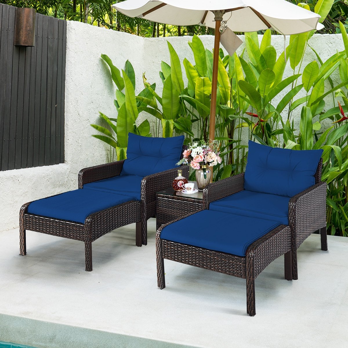 5 Pcs Patio Rattan Wicker Sofa Furniture Set