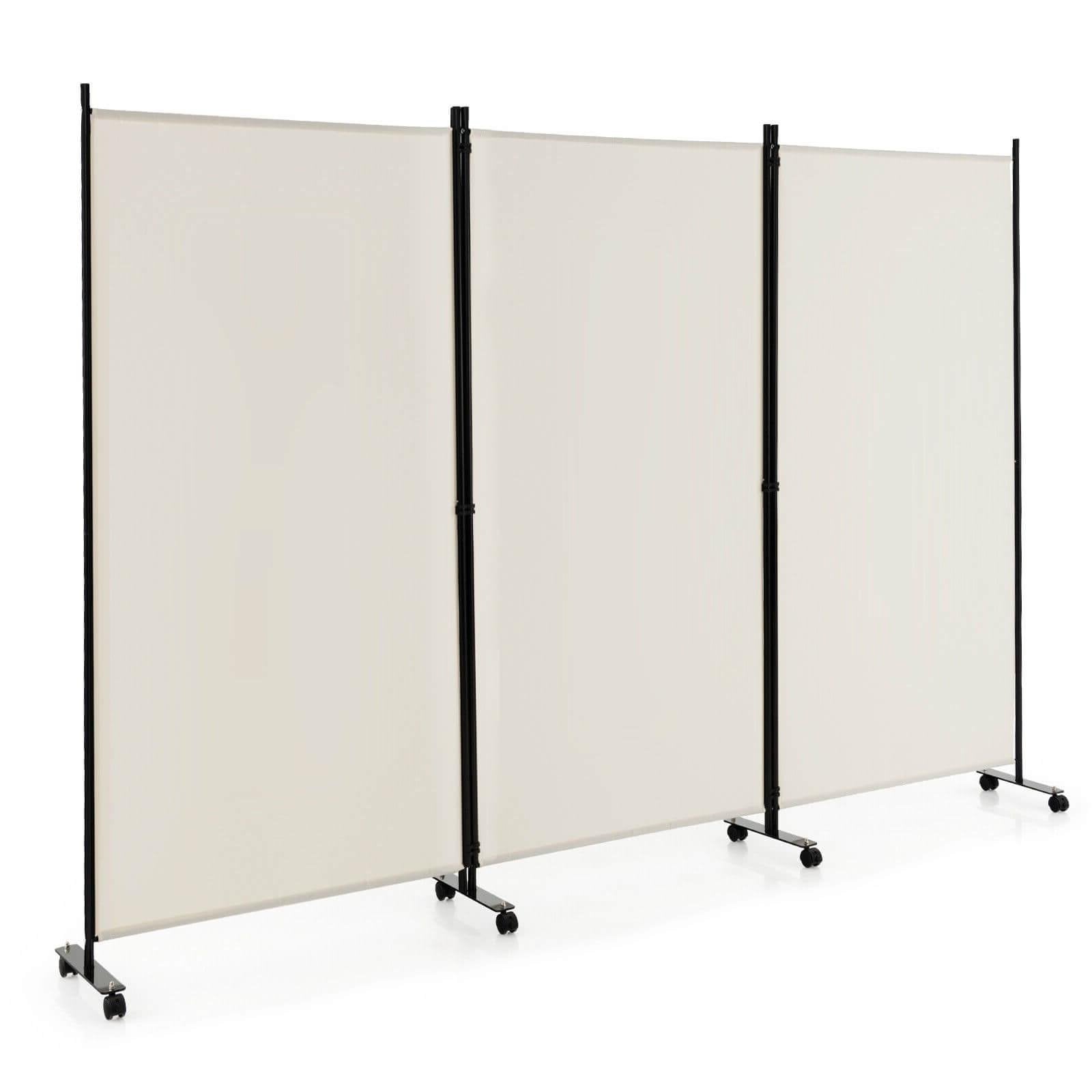 3 Panel Folding Room Divider with Lockable Wheels-Black