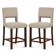 2 Piece Bar Chair Set with Hollowed Back and Rubber Wood Legs-Beige