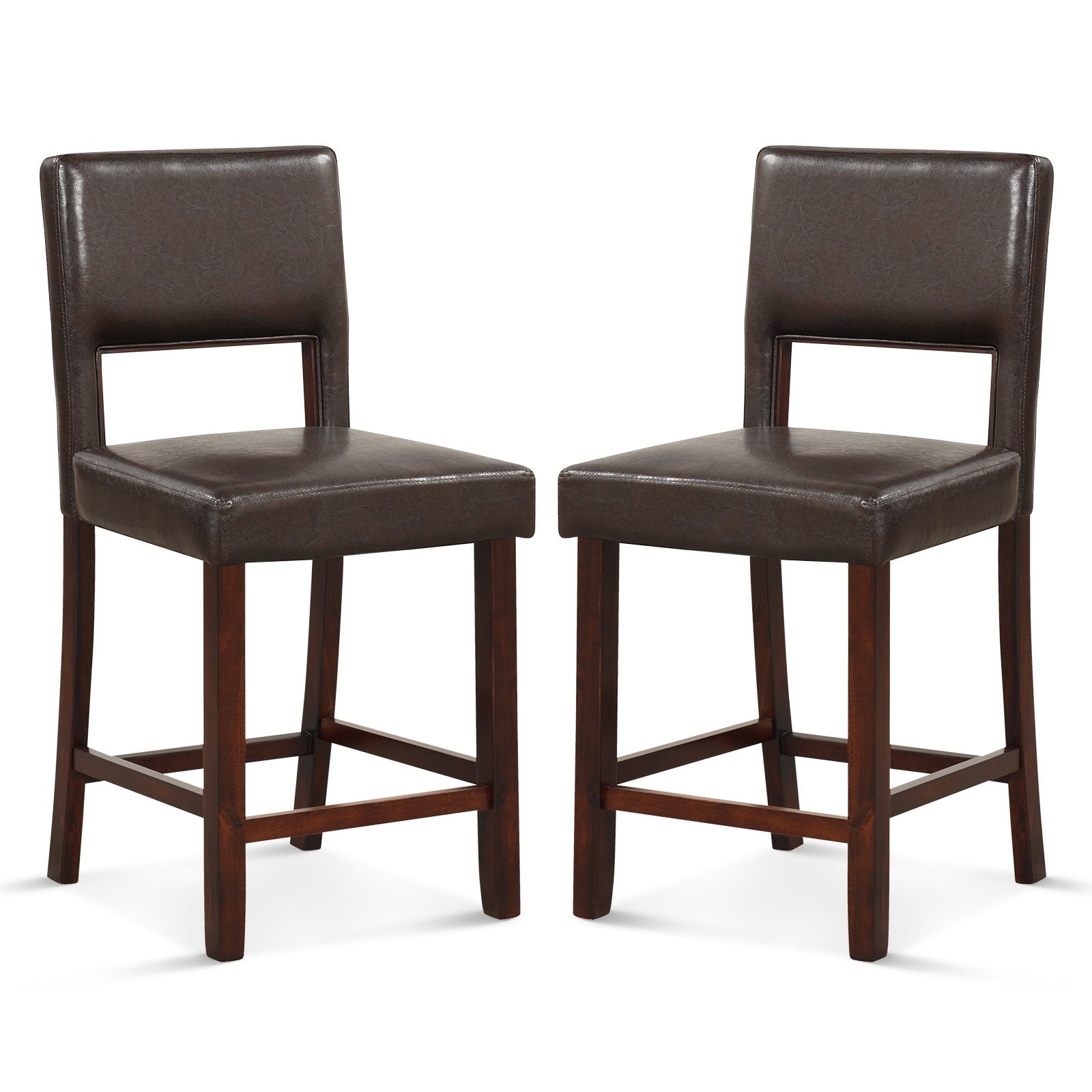 2 Piece Bar Chair Set with Hollowed Back and Rubber Wood Legs-Beige
