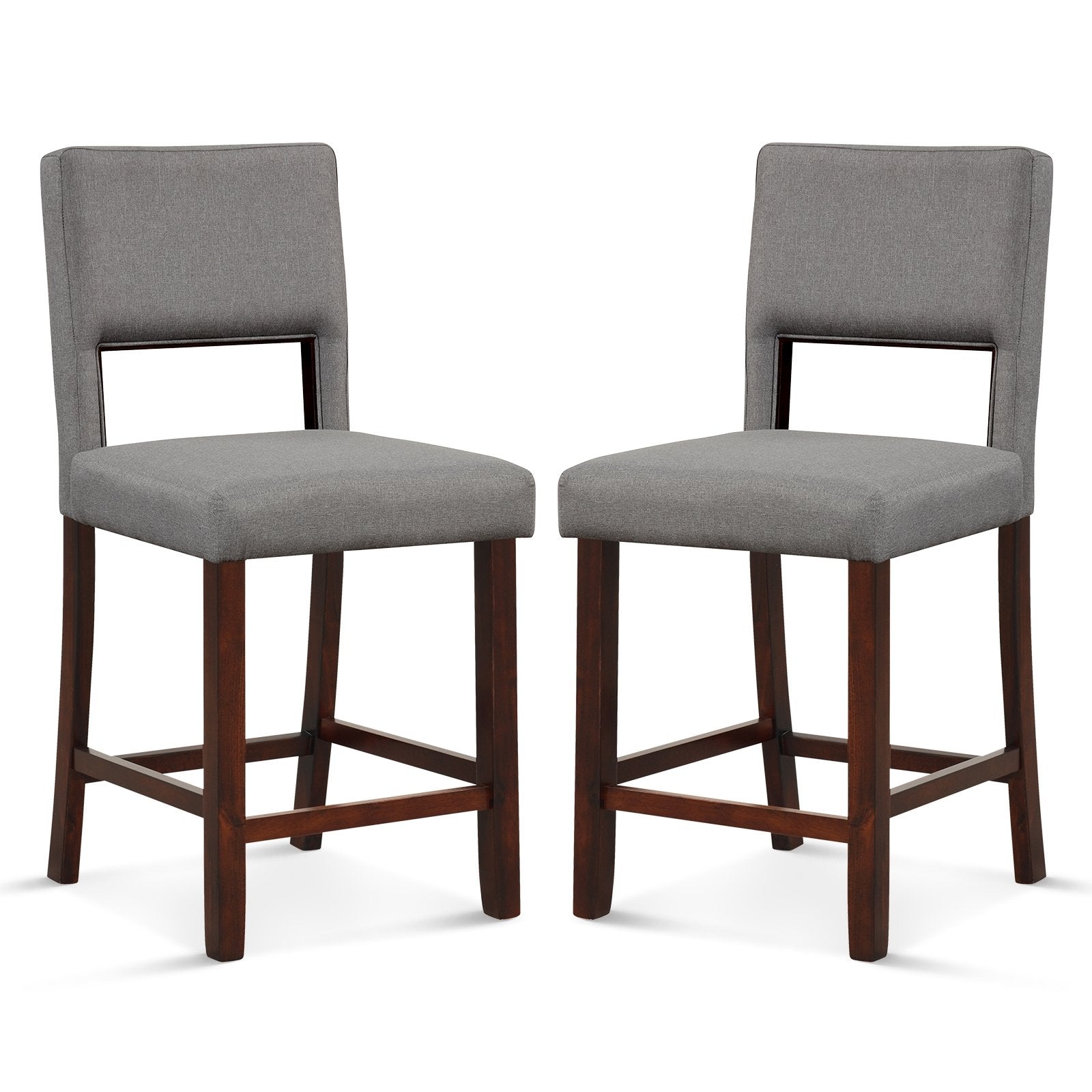 2 Piece Bar Chair Set with Hollowed Back and Rubber Wood Legs-Beige