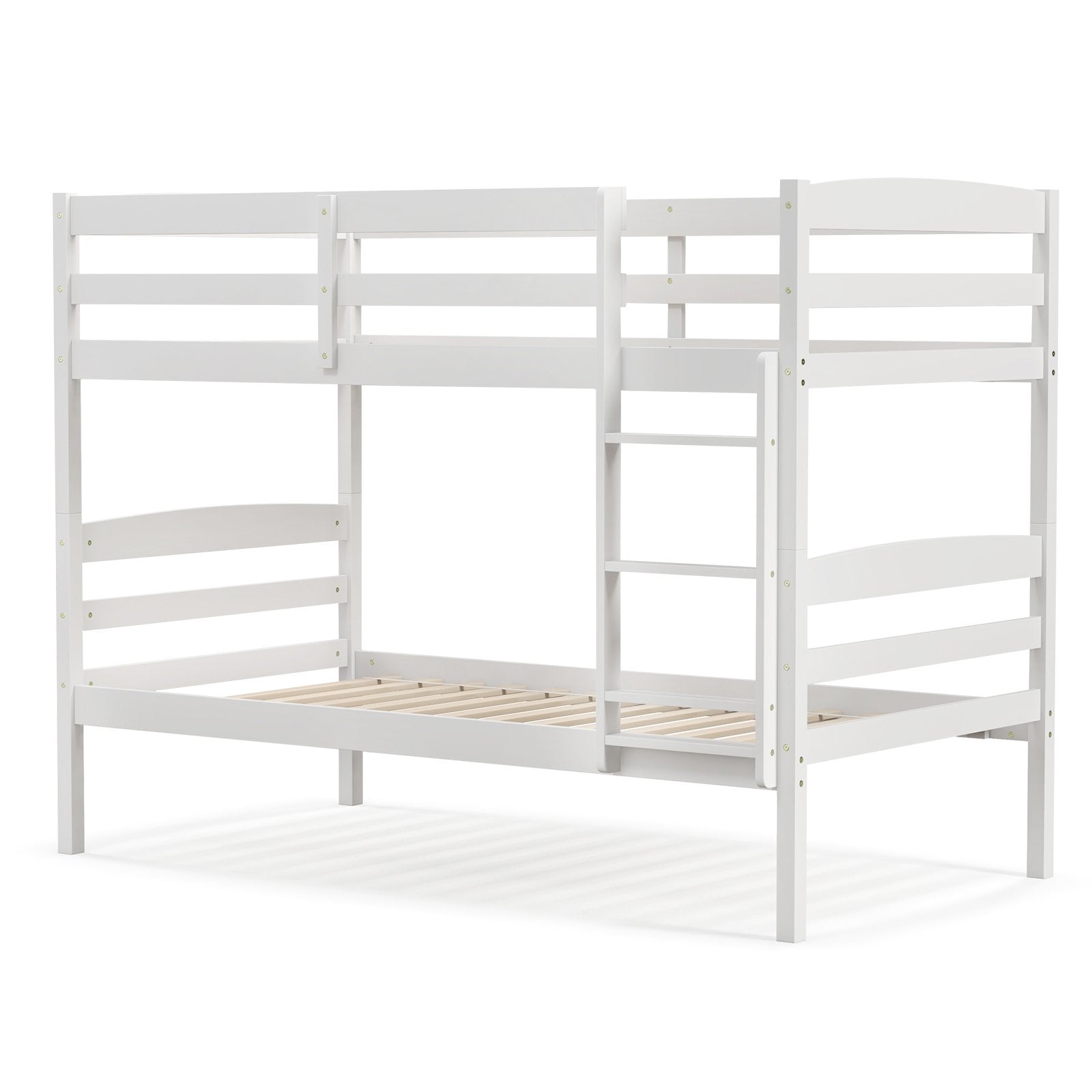 Solid Wood Twin Over Twin Bunk Bed Frame with High Guardrails and Integrated Ladder-Espresso