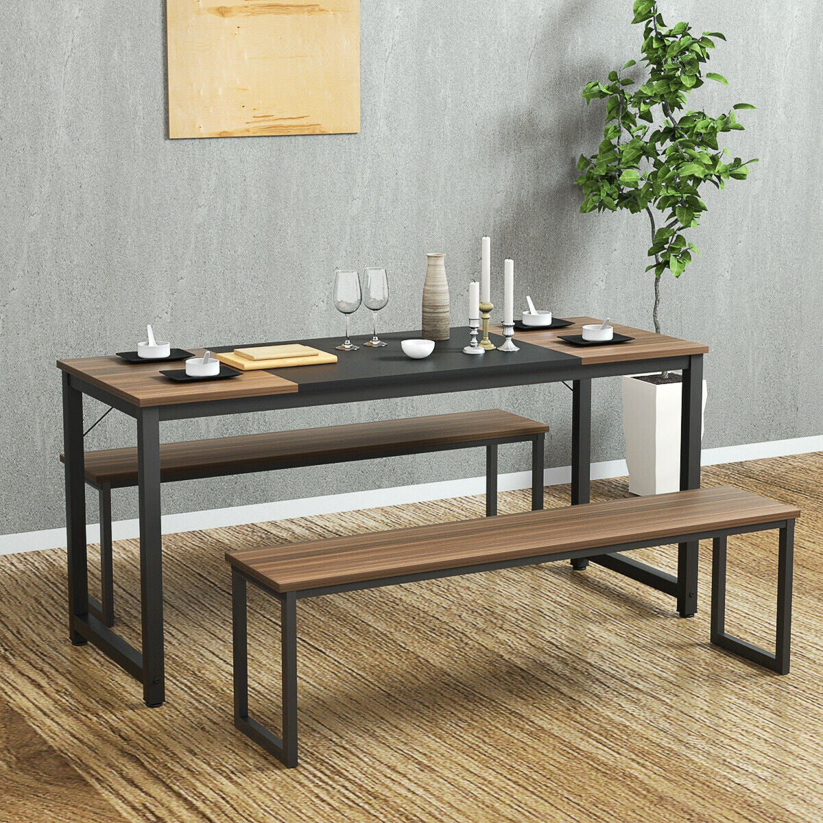 63" Rectangular Dining Room Table with Solid Metal Frame-Desktop + Frame