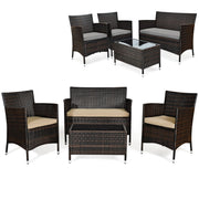 4 Pieces Comfortable Outdoor Rattan Sofa Set with Glass Coffee Table-Beige and Gray