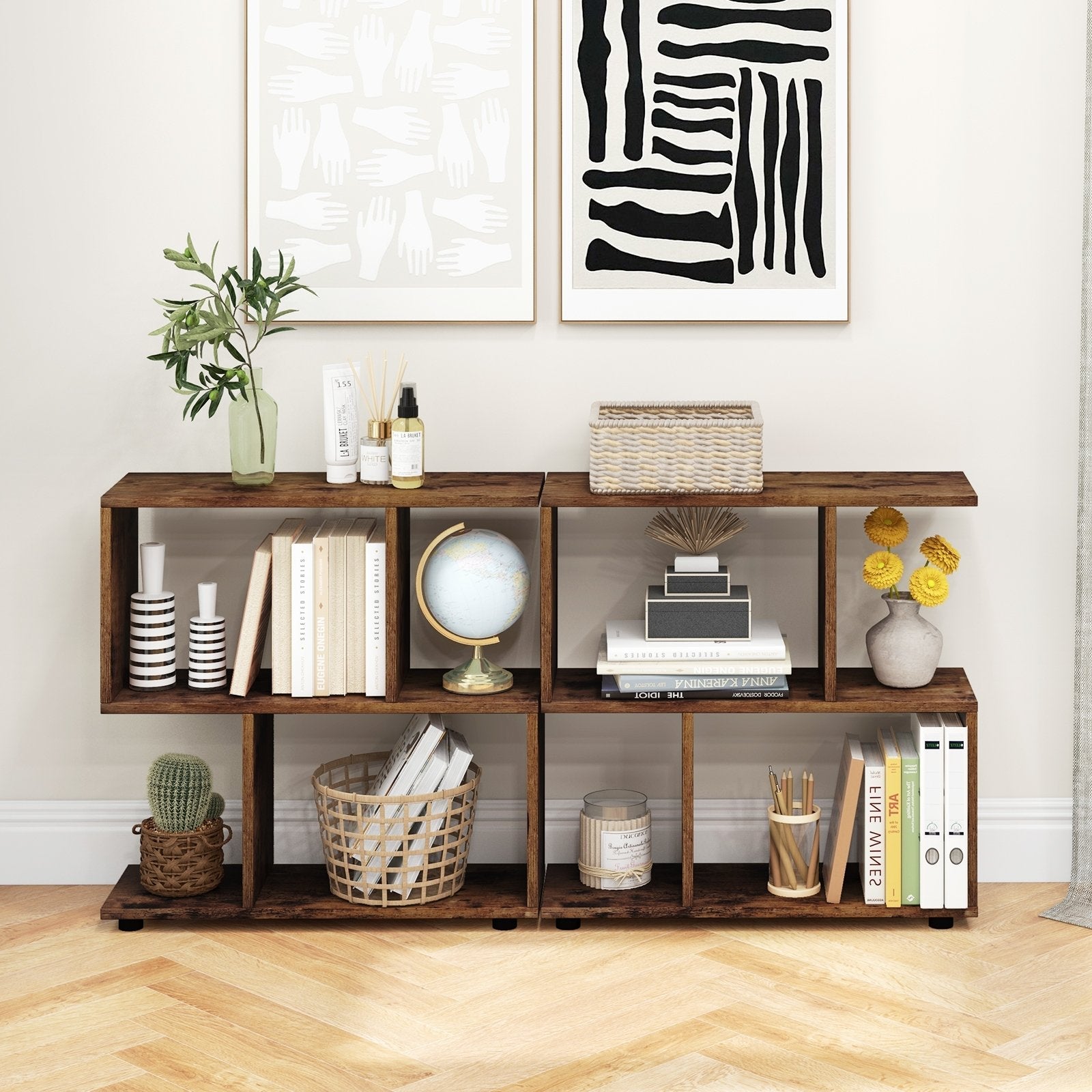 24 Inch 3-Tier Geometric Bookshelf with Thick Foot Pads-Black