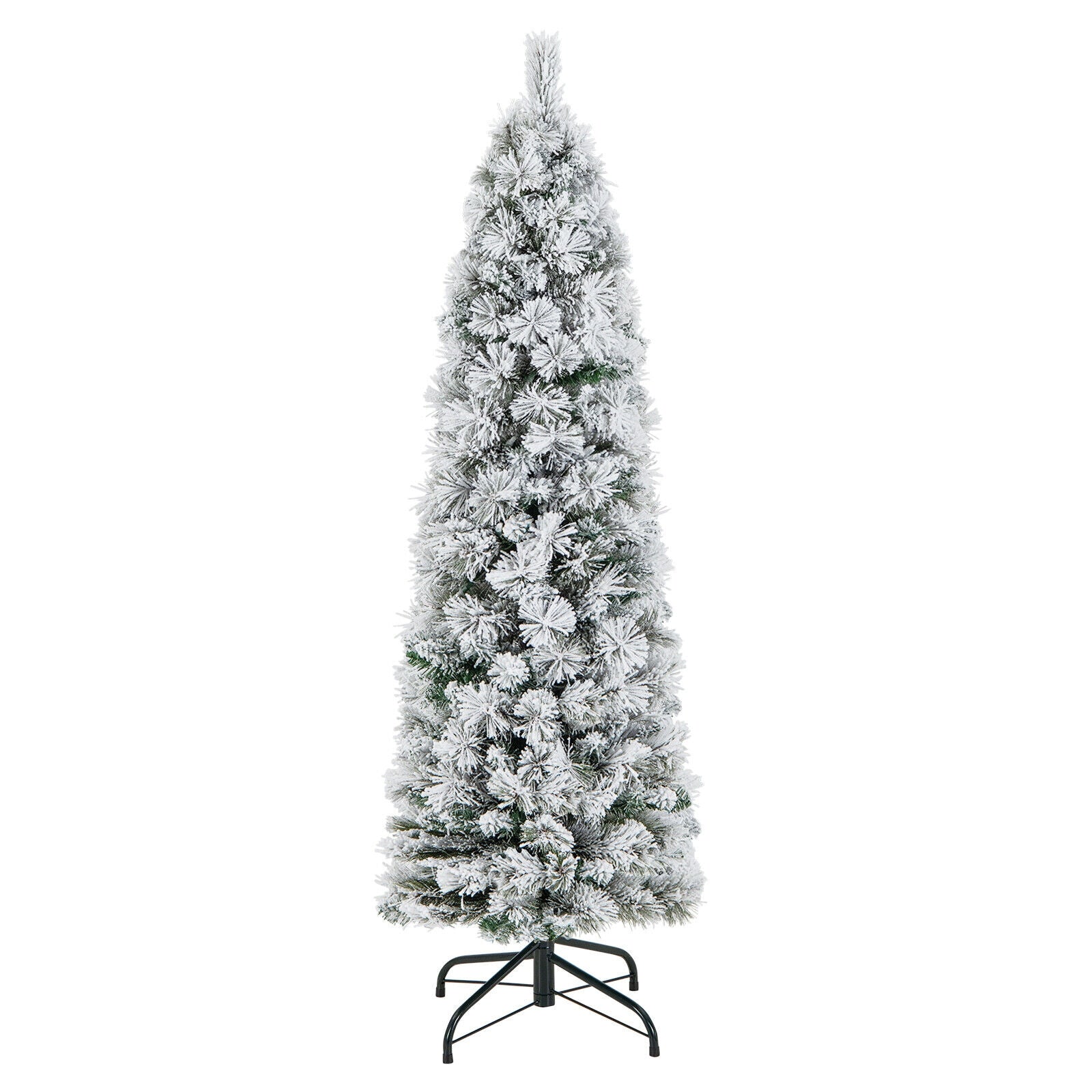 4.5/6/7 Feet Christmas Tree with 258 Branch Tips and 100 Incandescent Lights-Flocked and Slim-6 Feet