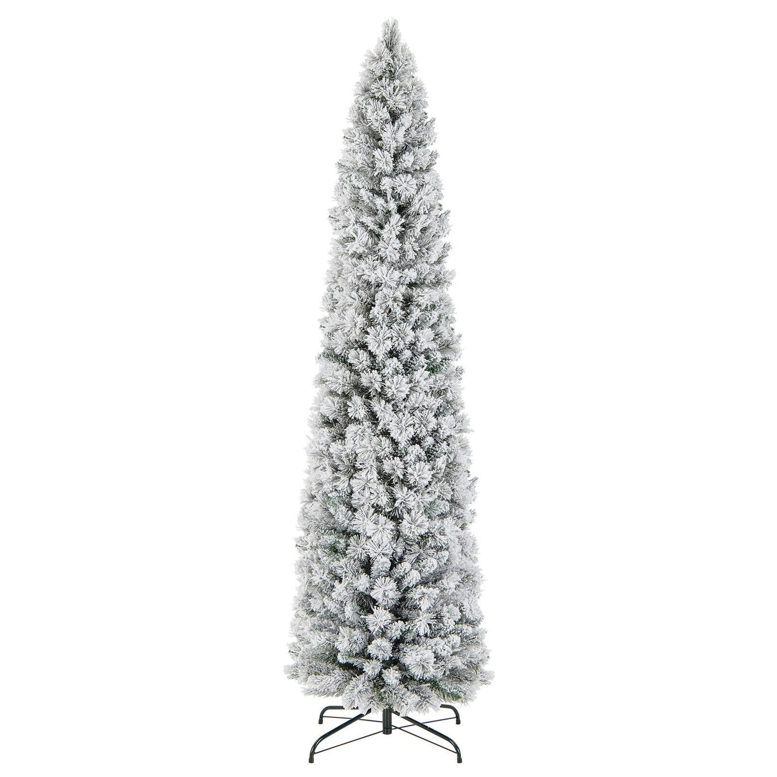4.5/6/7 Feet Christmas Tree with 258 Branch Tips and 100 Incandescent Lights-Flocked and Slim-6 Feet