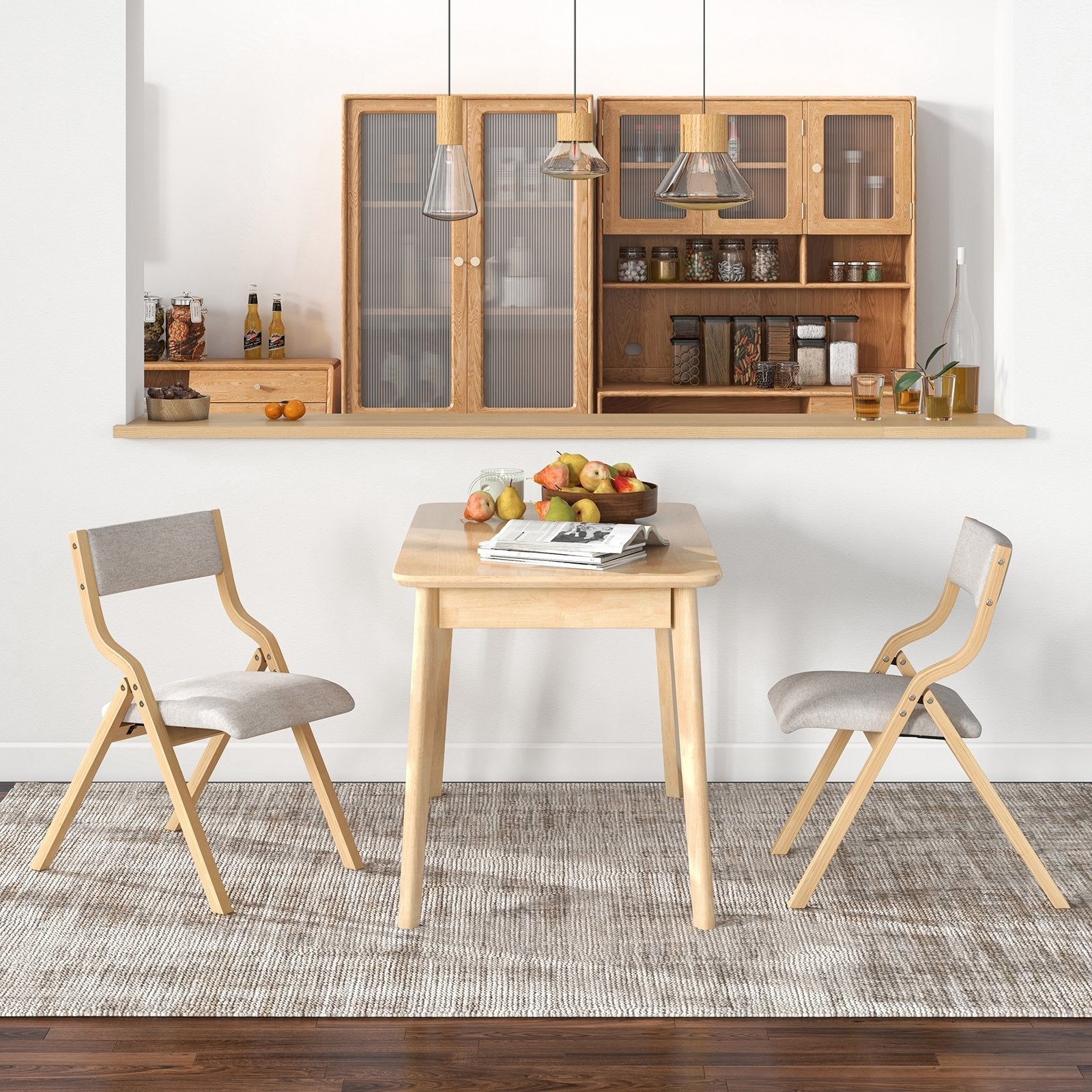 Set of 2 Wooden Folding Dining Chair with Linen Fabric Padded Seat and Backrest-Coffee