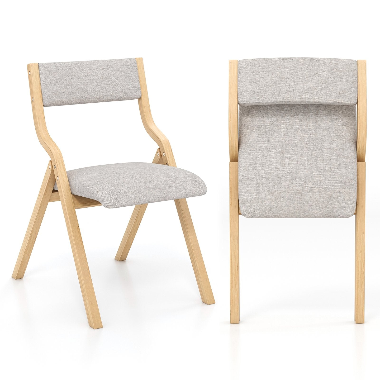 Set of 2 Wooden Folding Dining Chair with Linen Fabric Padded Seat and Backrest-Coffee