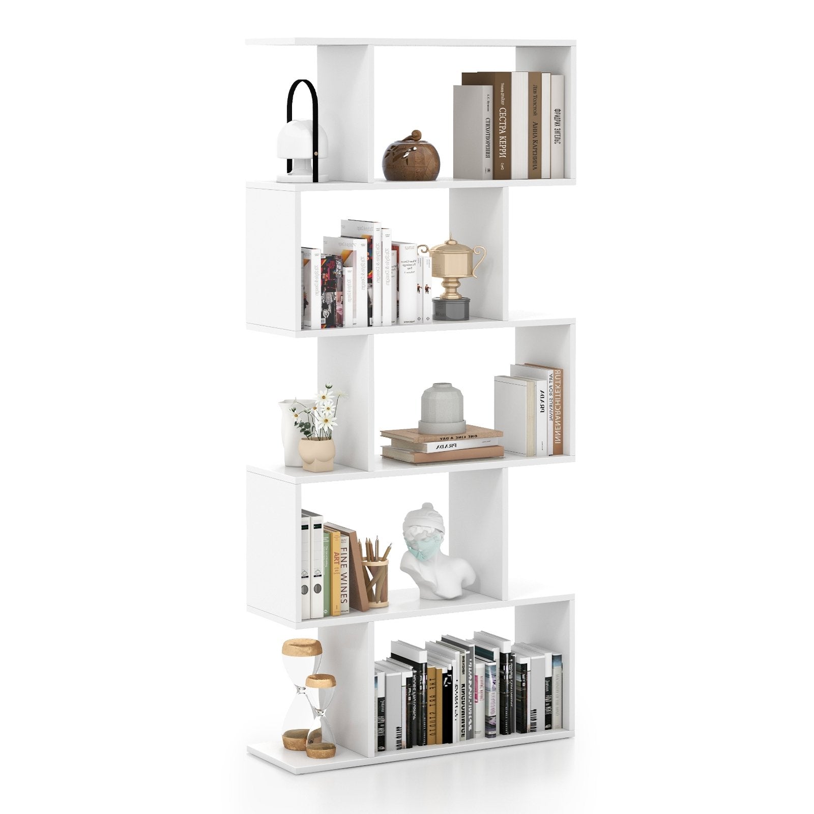 5-Tier Bookshelf with Anti-Toppling Device for Living Room Home Office-Black