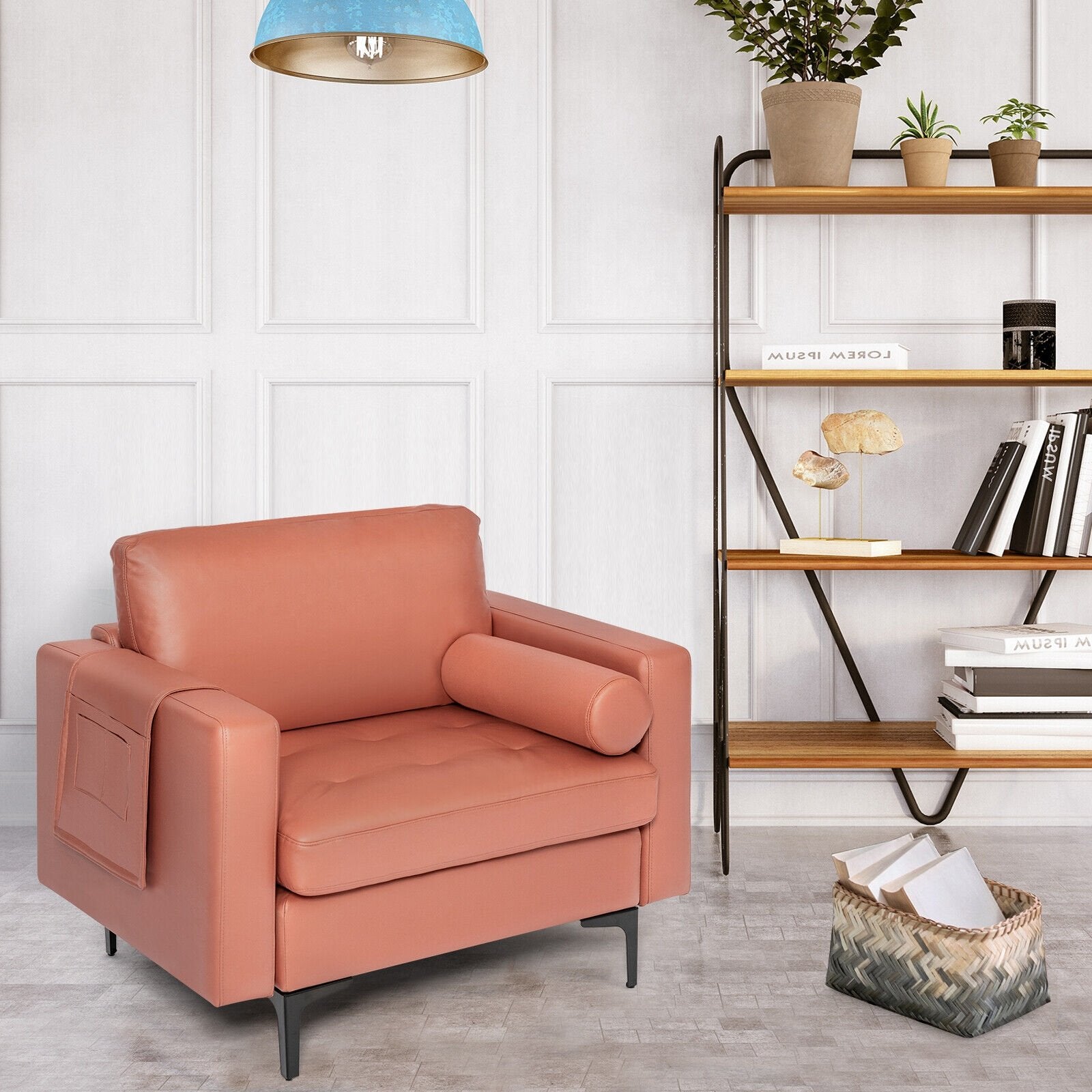 Modern Accent Chair with Bolster and Side Storage Pocket-Army Green