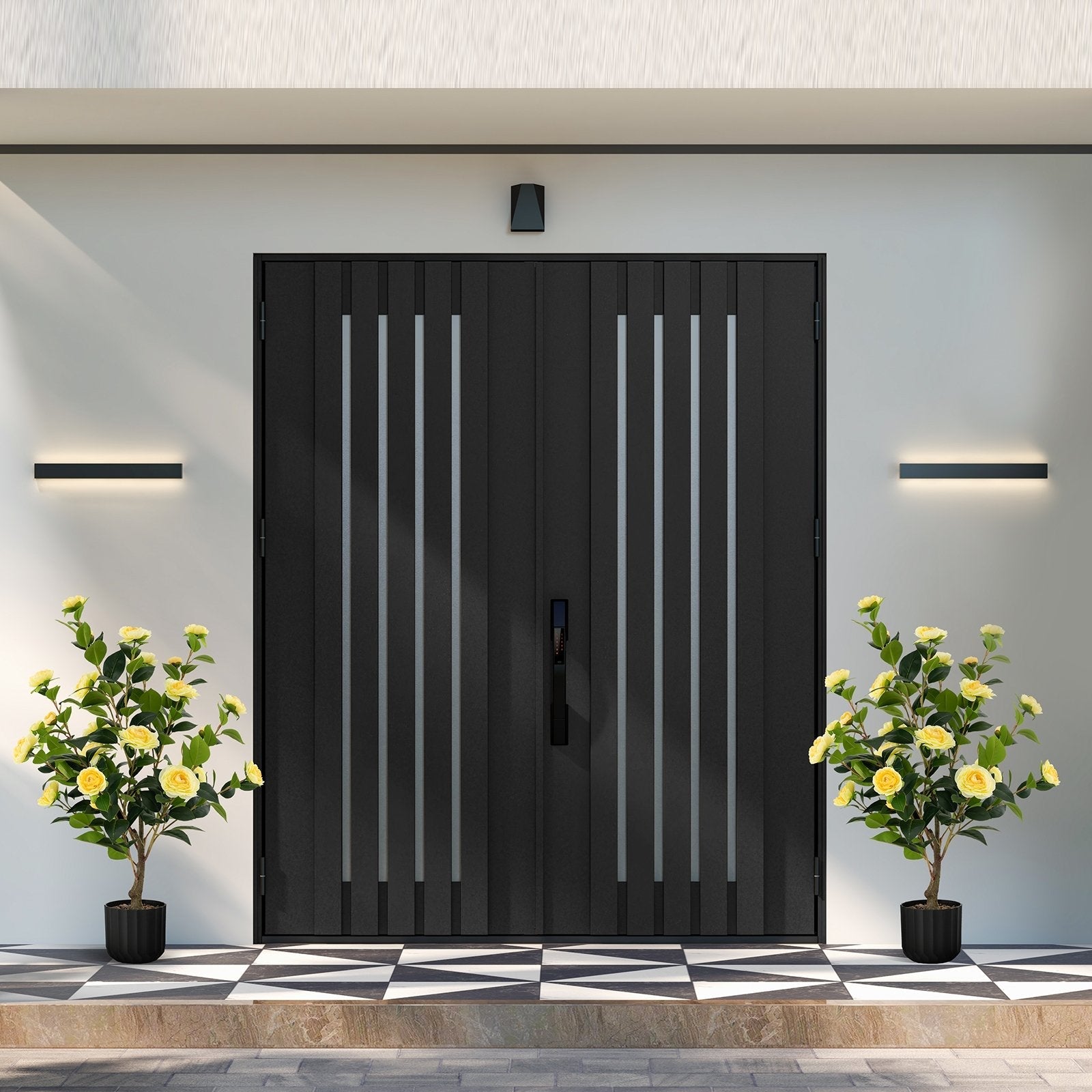 38 Inch Artificial Camellia Tree Faux Flower Plant in Cement Pot 2 Pack-Pink