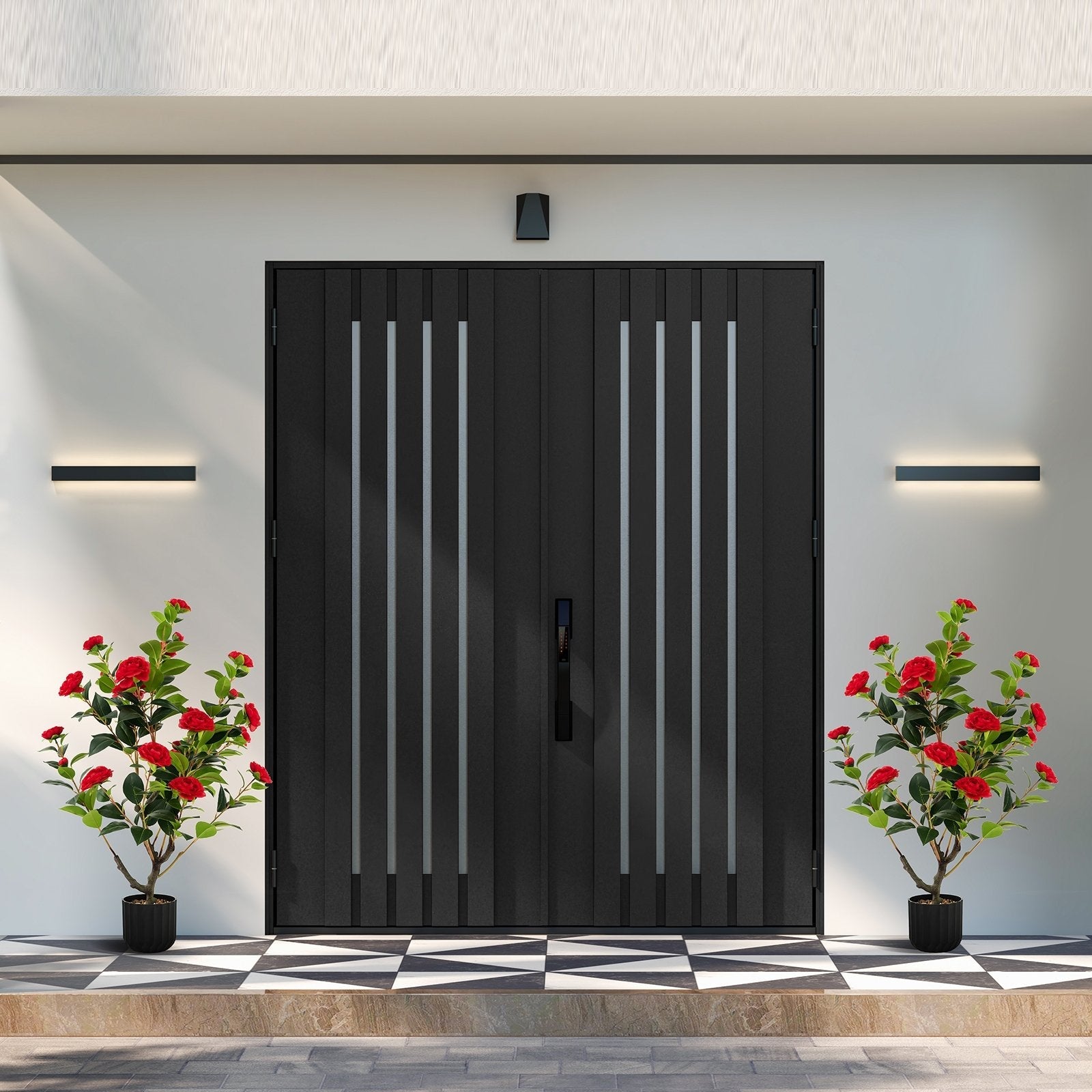 38 Inch Artificial Camellia Tree Faux Flower Plant in Cement Pot 2 Pack-Pink