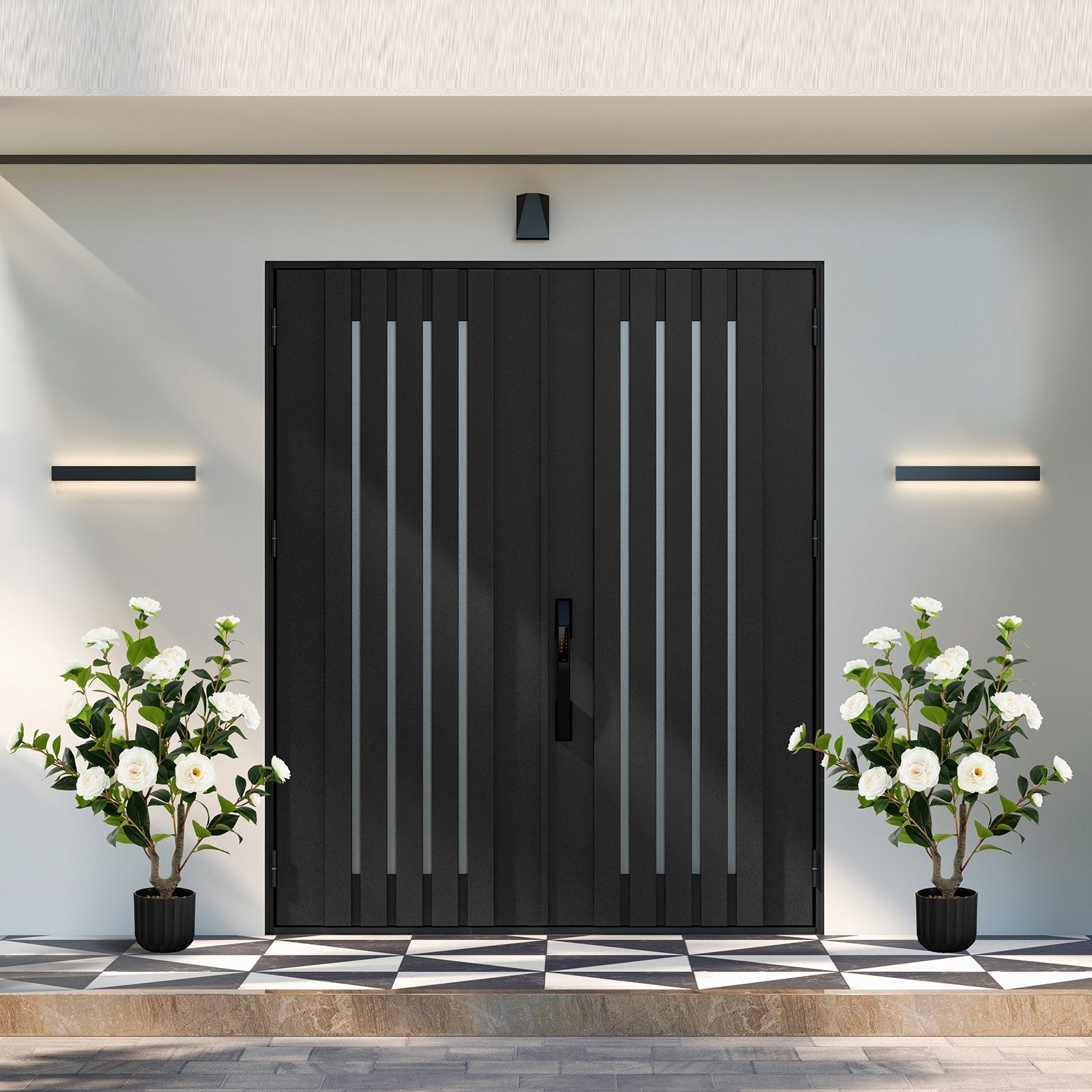 38 Inch Artificial Camellia Tree Faux Flower Plant in Cement Pot 2 Pack-Pink