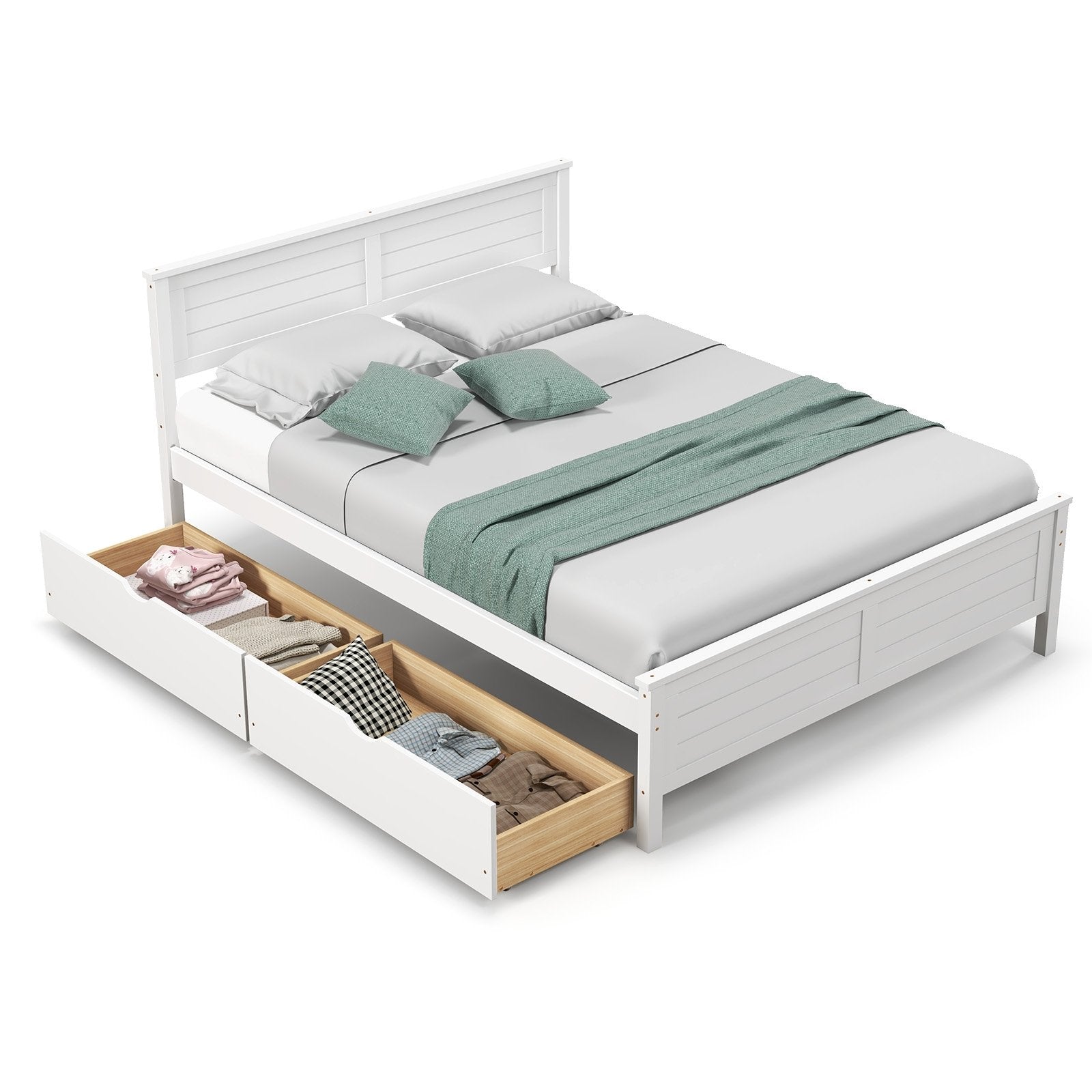 Full Size Bed Frame with Storage Drawers and Solid Wood Headboard-Espresso