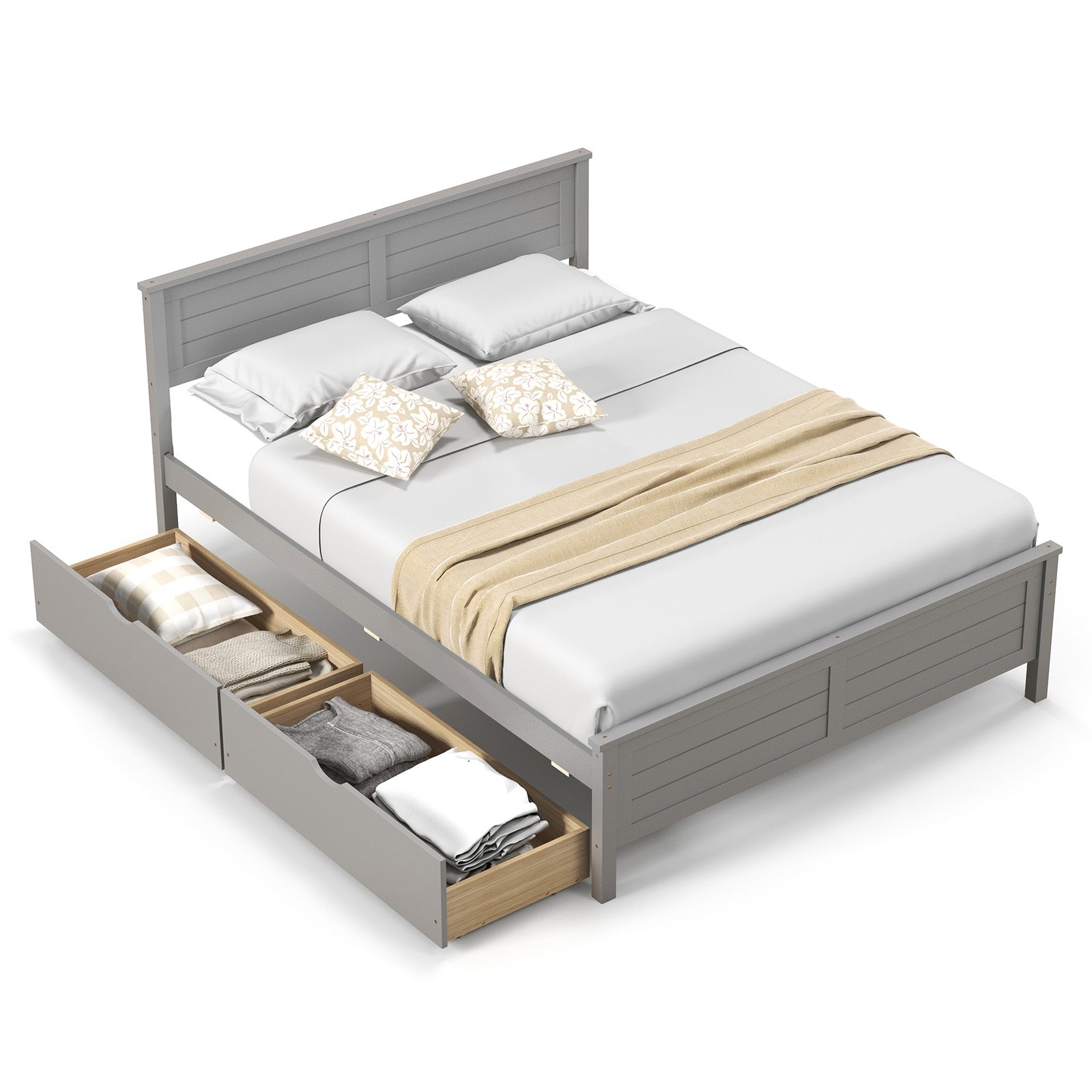Full Size Bed Frame with Storage Drawers and Solid Wood Headboard-Espresso