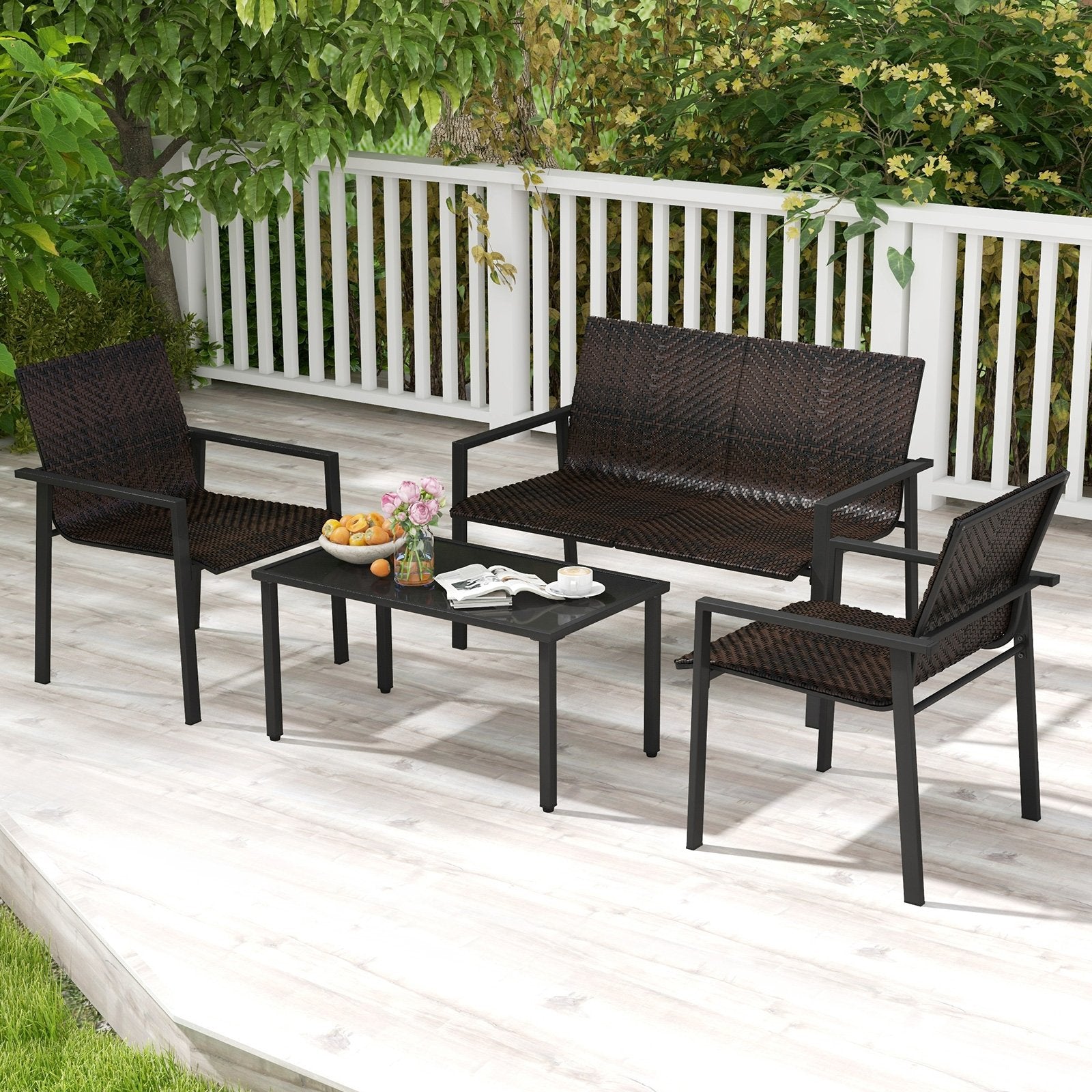 4 Pieces Patio Furniture Set with Heavy Duty Galvanized Metal Frame-Black