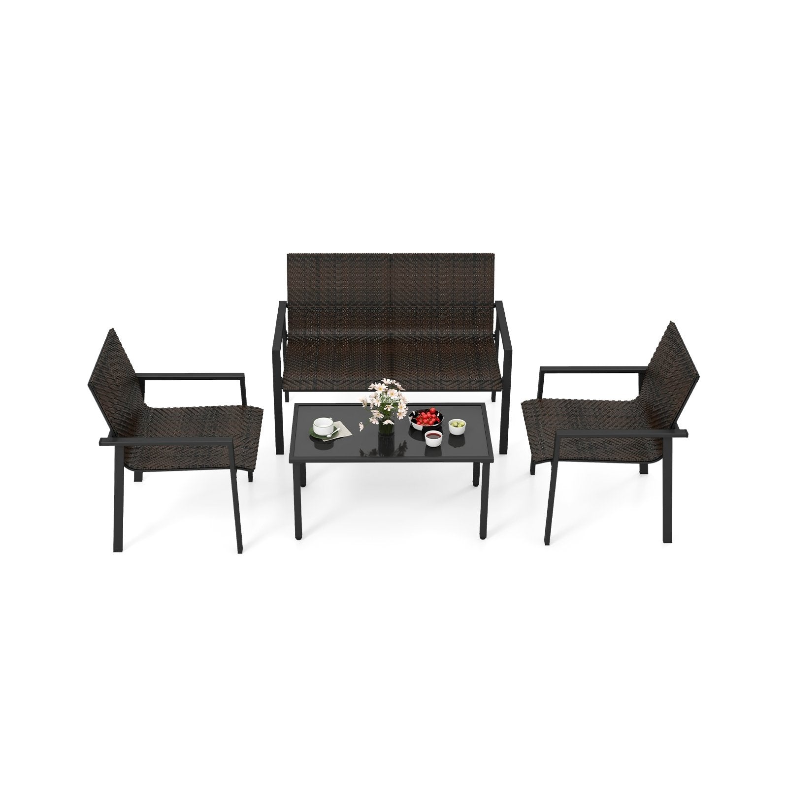 4 Pieces Patio Furniture Set with Heavy Duty Galvanized Metal Frame-Black