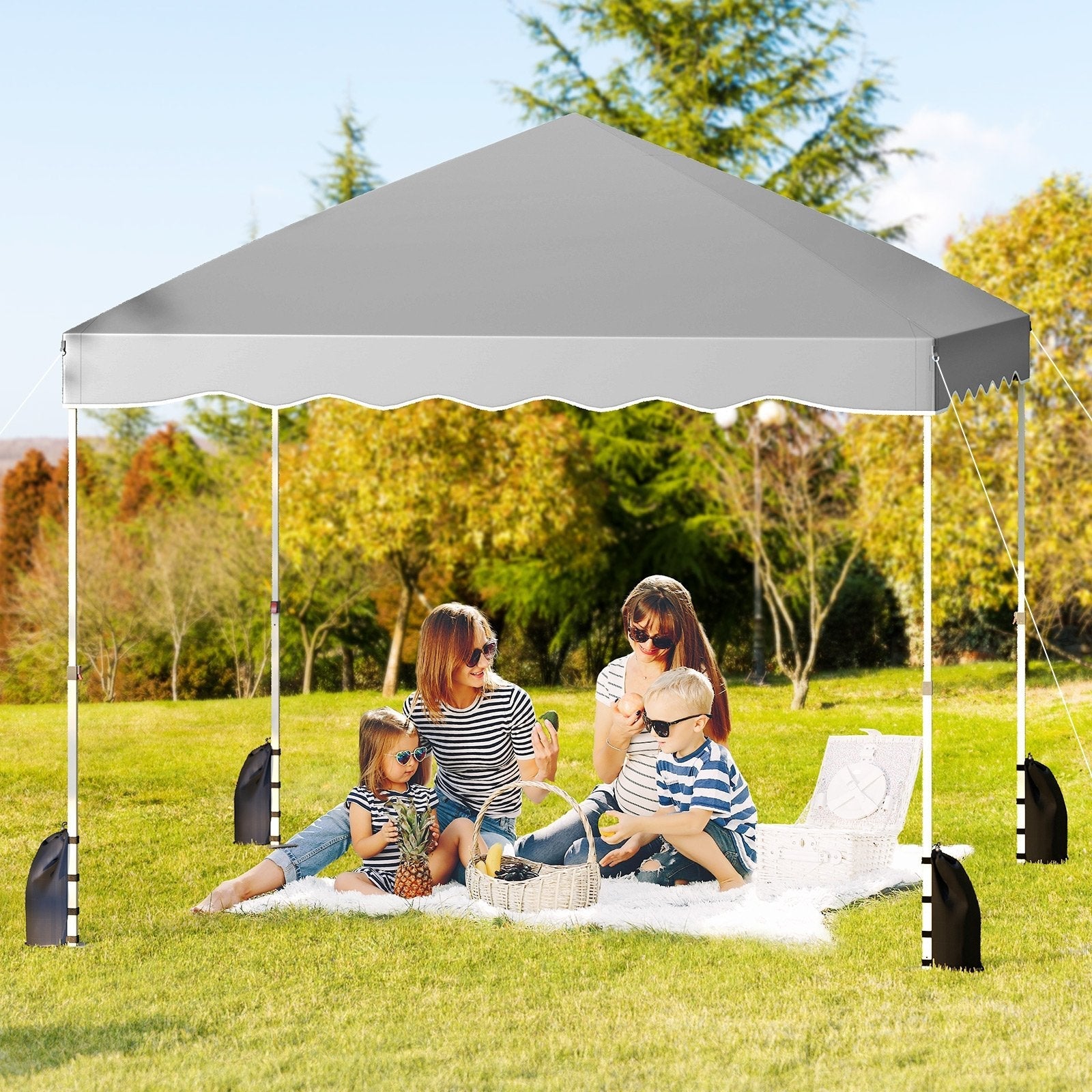 Foldable 10 X 10 Feet Pop up Canopy Tent with Wheeled Bag-Gray