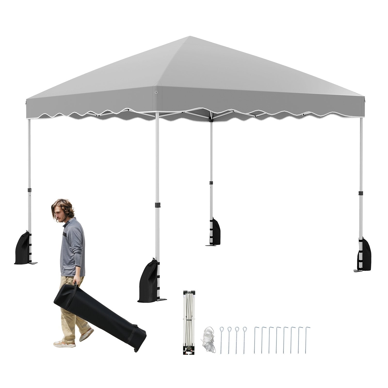 Foldable 10 X 10 Feet Pop up Canopy Tent with Wheeled Bag-Gray
