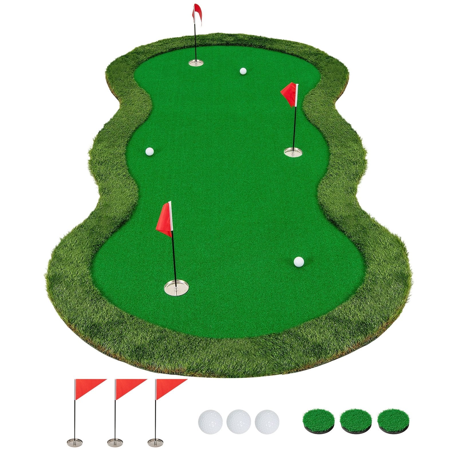 5 x 10 Feet Golf Practice Putting Green Mat with 3 Holes and Golf Balls for Home Office Backyard