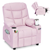 Kids Recliner Chair with Cup Holder and Footrest for Children-Light Pink