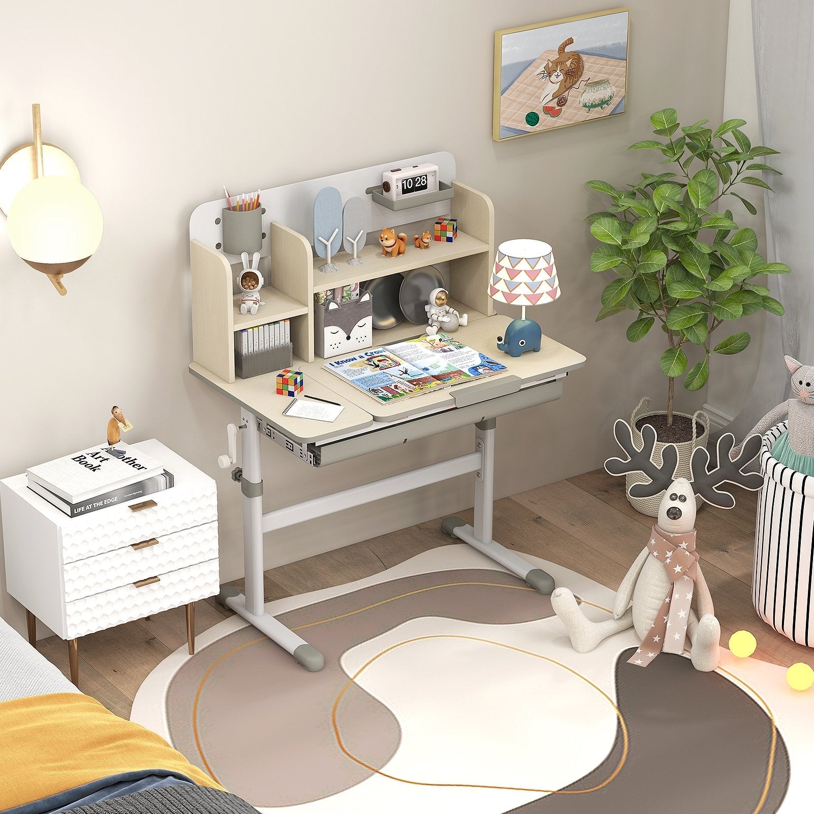 Height Adjustable Kids Study Desk with Tilt Desktop for 3-12 Years Old-Blue