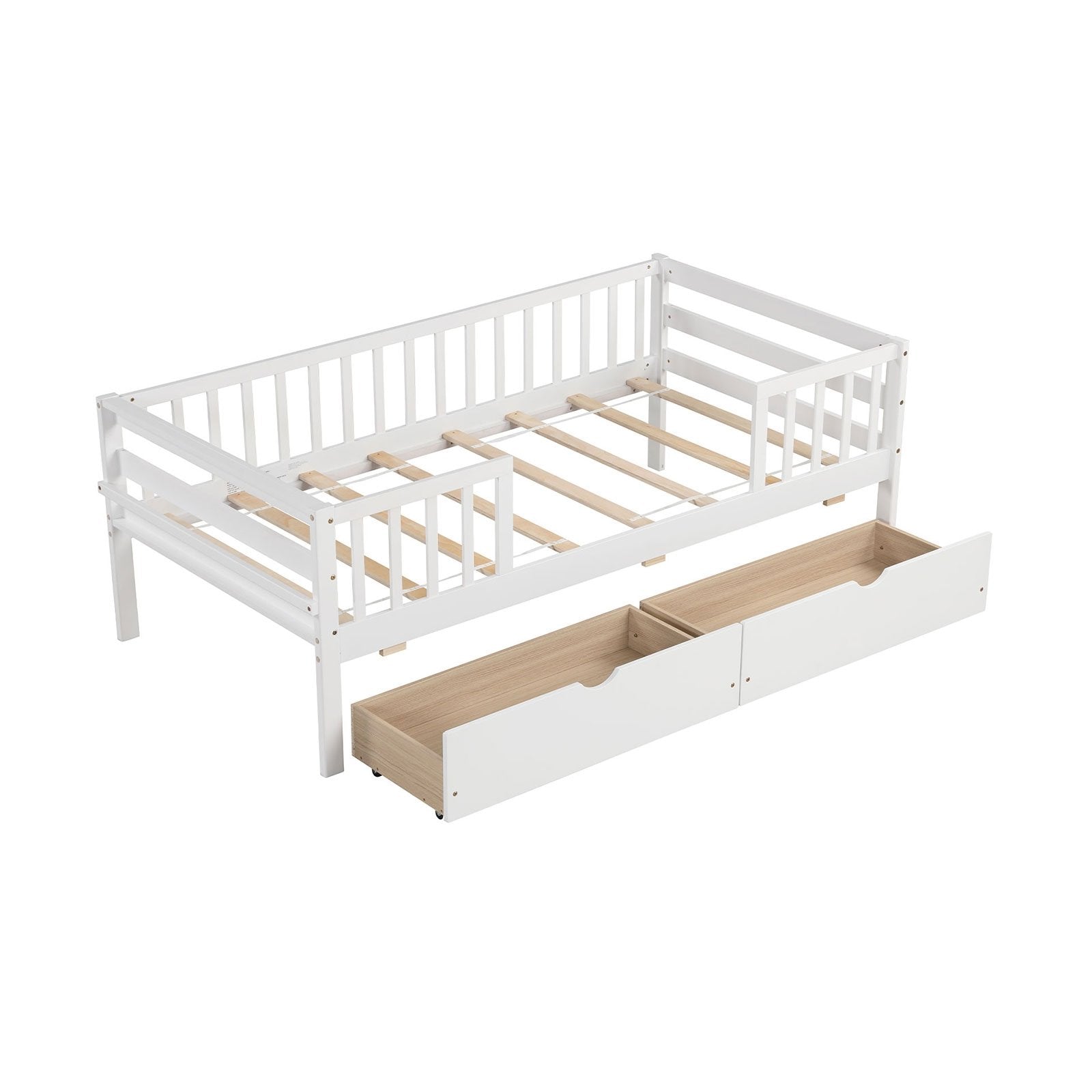 Twin Daybed with Fence and 2 Drawers Kids Bed for Boys & Girls-Gray