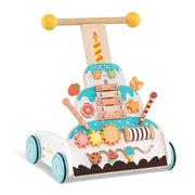 Wooden Baby Walker with Adjustable Heights and Smooth Wheels-White