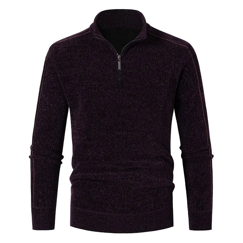 Men's Thick Chenille Zippered Solid Color Sweater