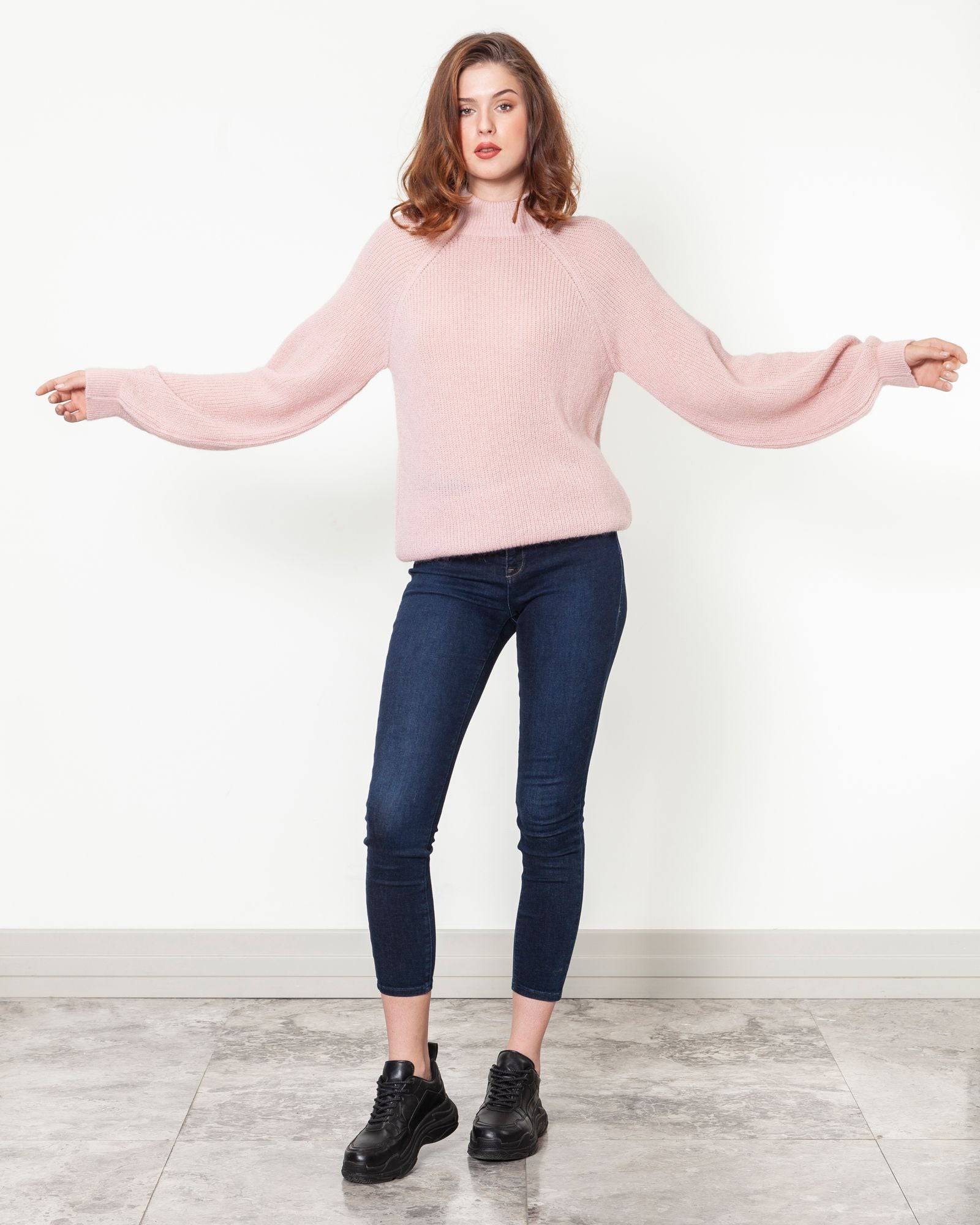 Mock Turtleneck Loose Sweater - Fuchsia