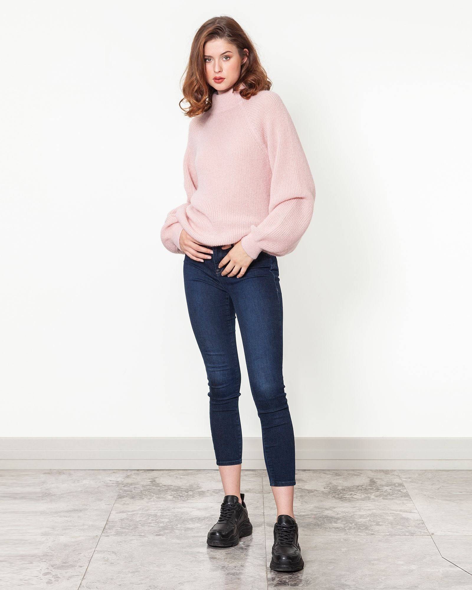 Mock Turtleneck Loose Sweater - Fuchsia