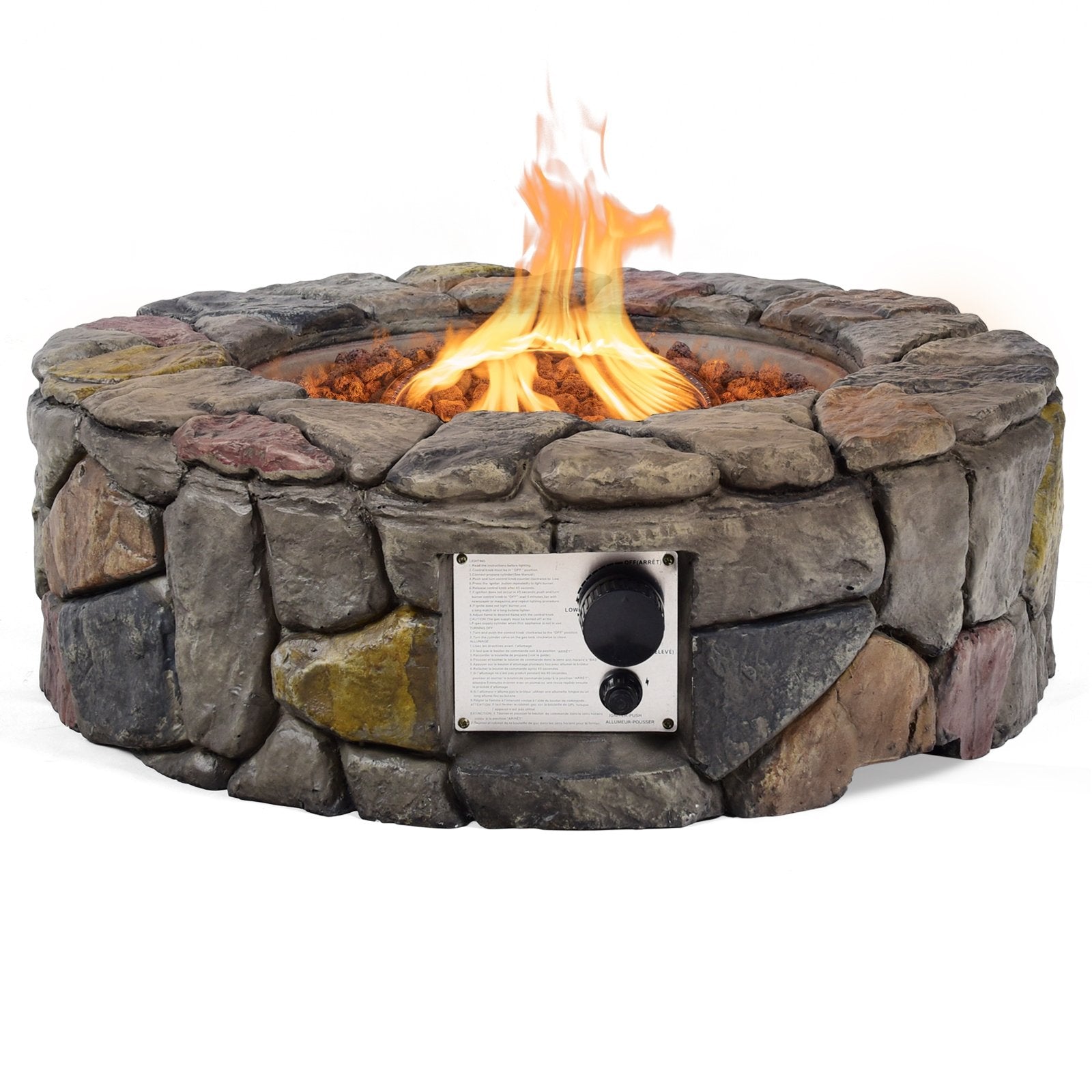 28 Inch Propane Gas Fire Pit Outdoor 40 000 BTU Stone-Brown