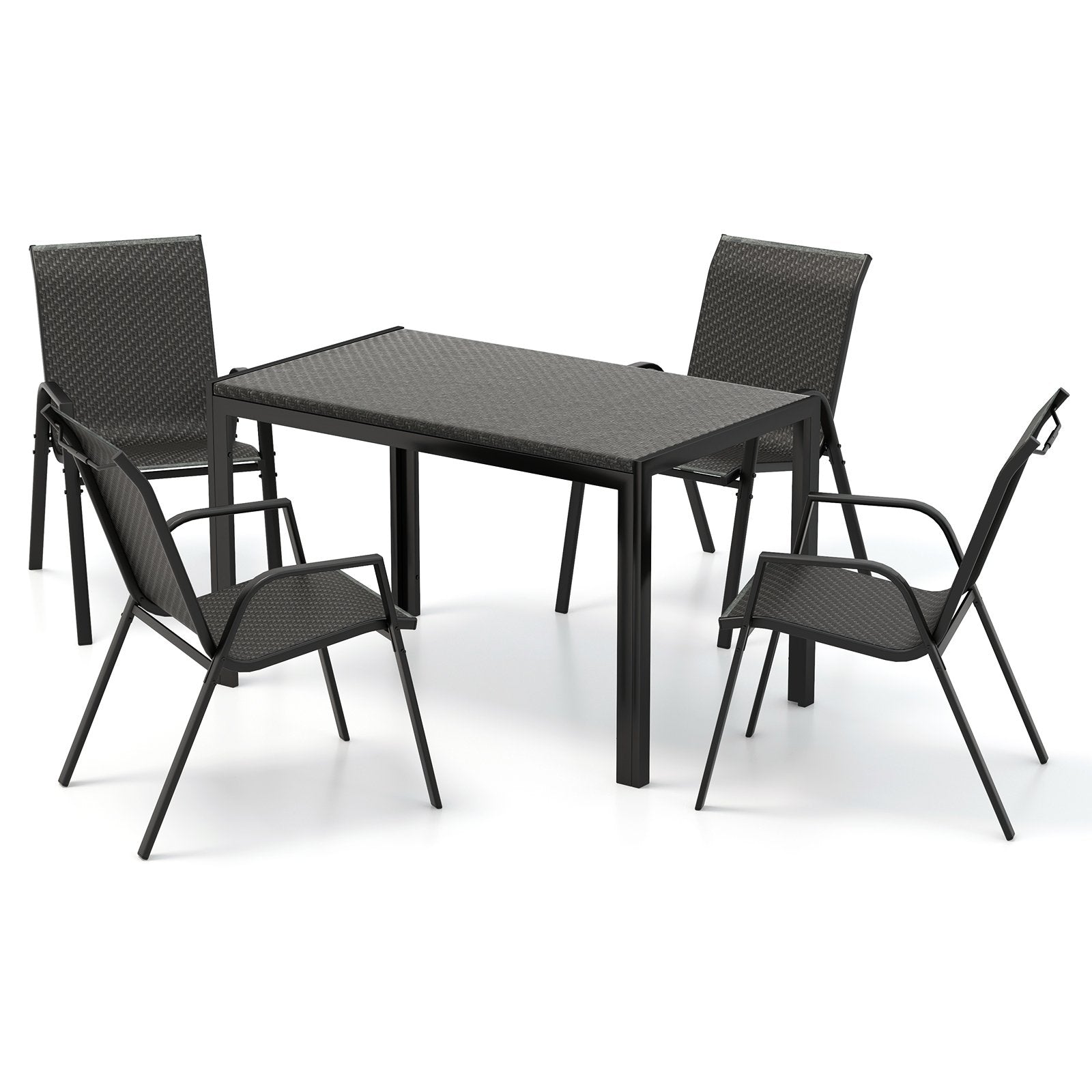 5 Piece Patio Rattan Dining Set with Heavy-Duty Metal Frame-Brown